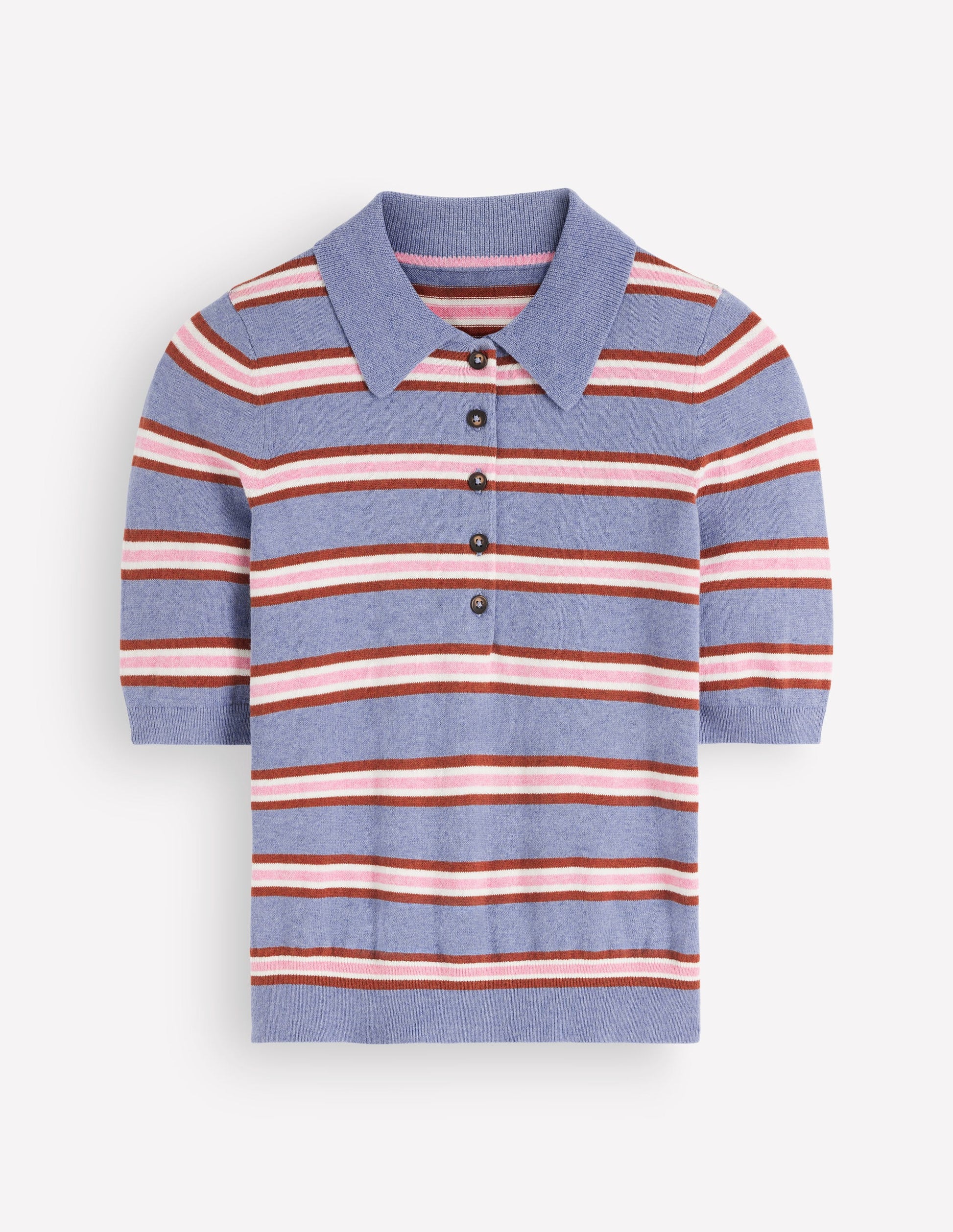 Collared Knitted T-shirt-Blue Aura, Stripe-7