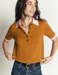 Collared Knitted T-shirt-Toffee Brown