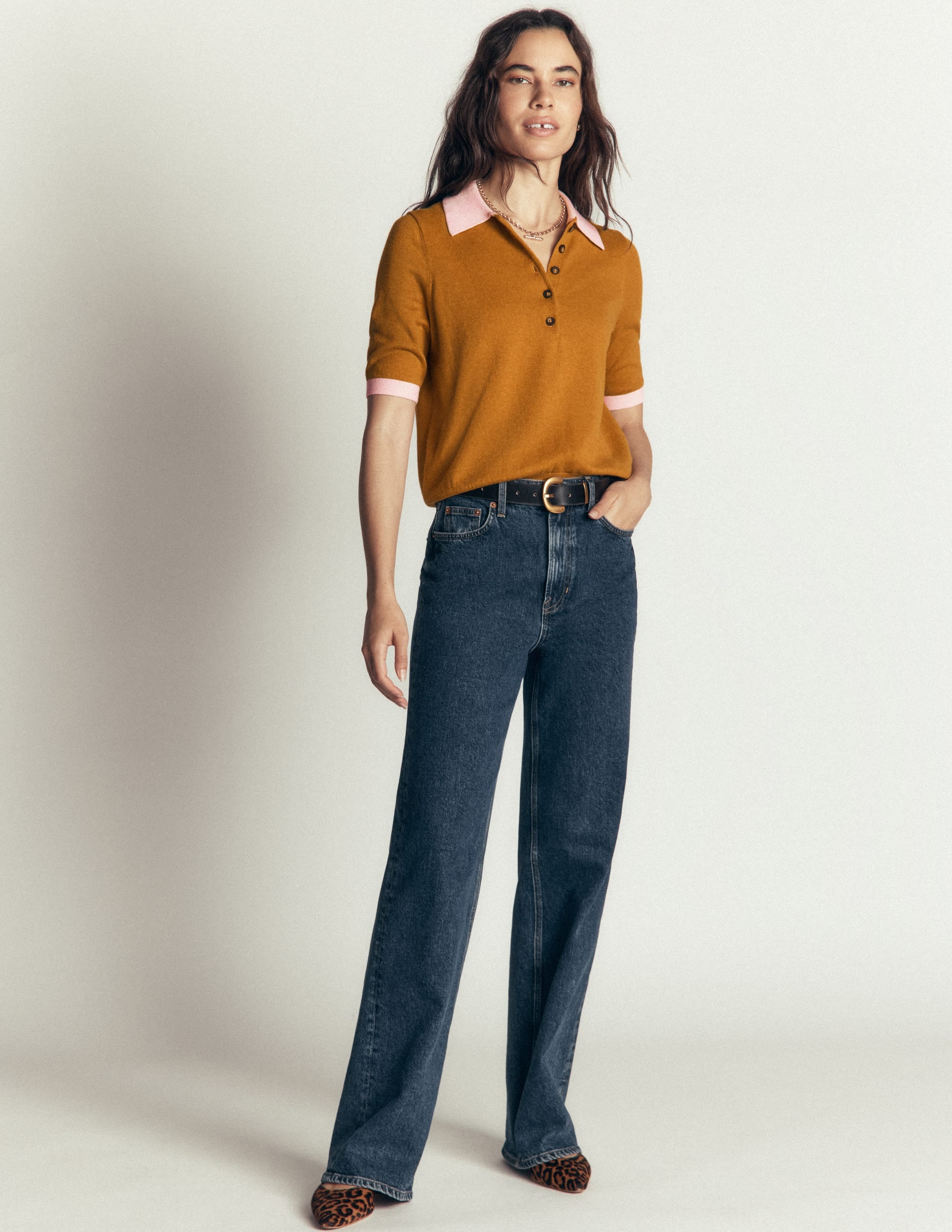 Collared Knitted T-shirt-Toffee Brown - Image 4