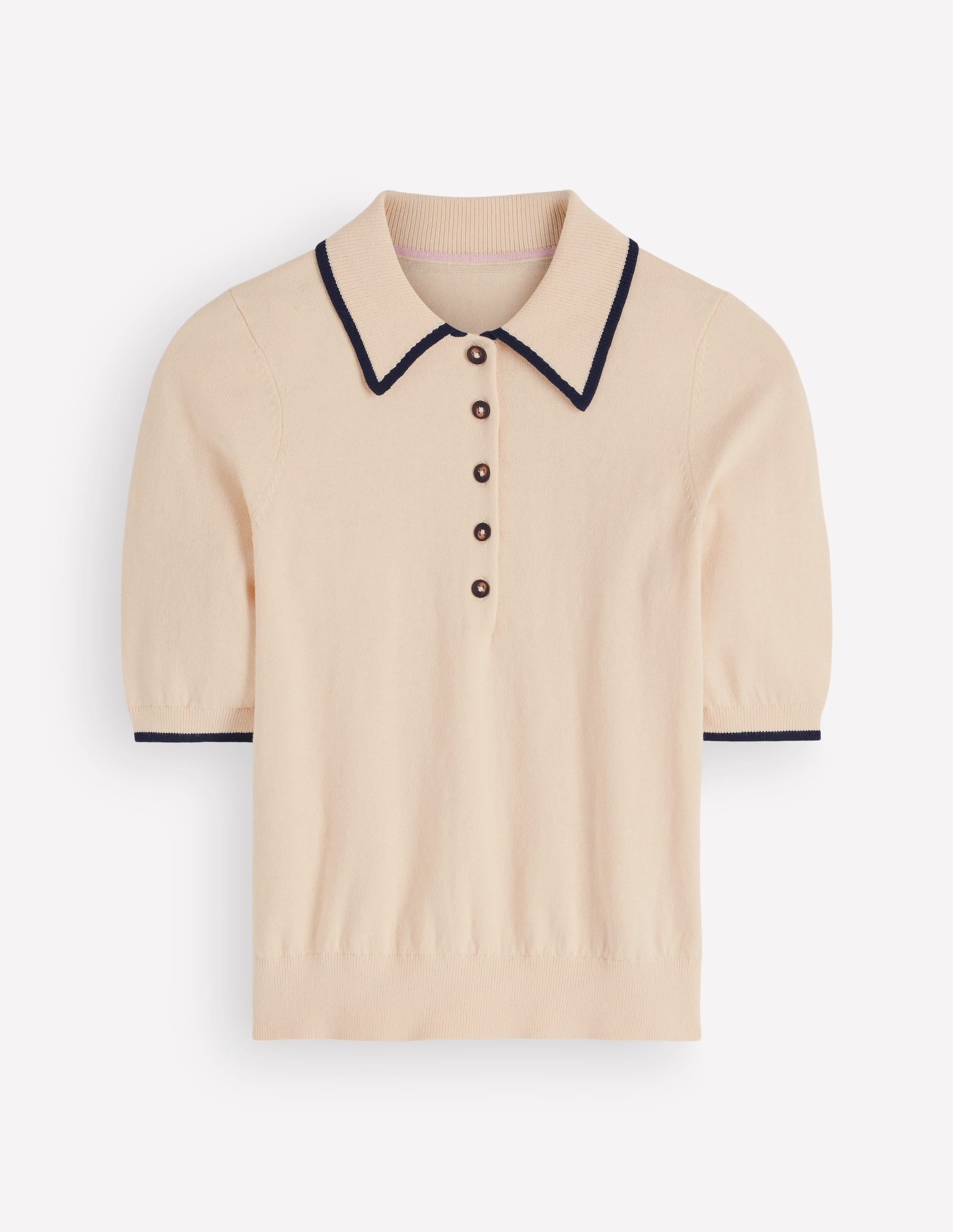 Collared Knitted T-shirt-Ivory, Navy - Image 8