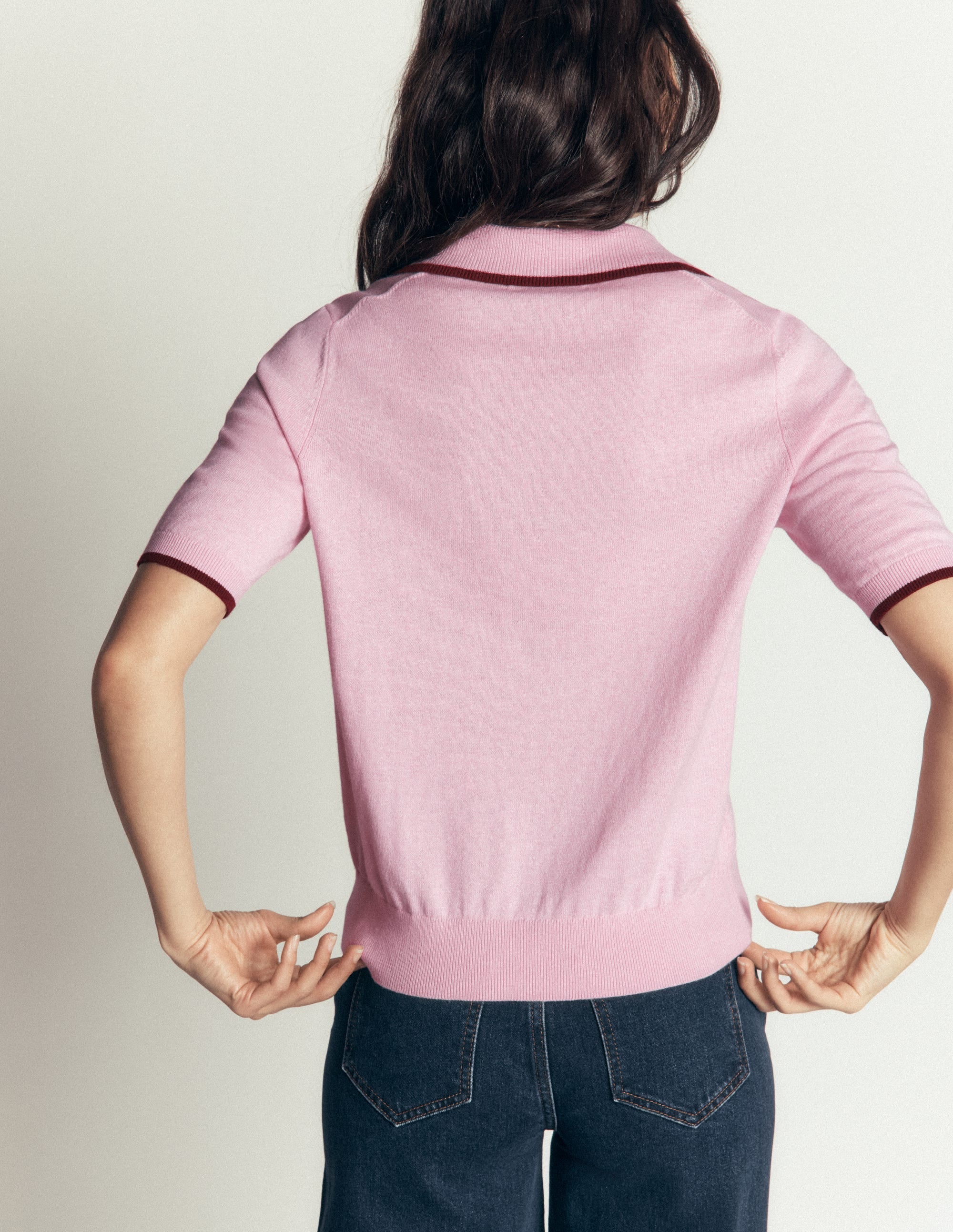 Collared Knitted T-shirt-Sheer Pink - Image 3