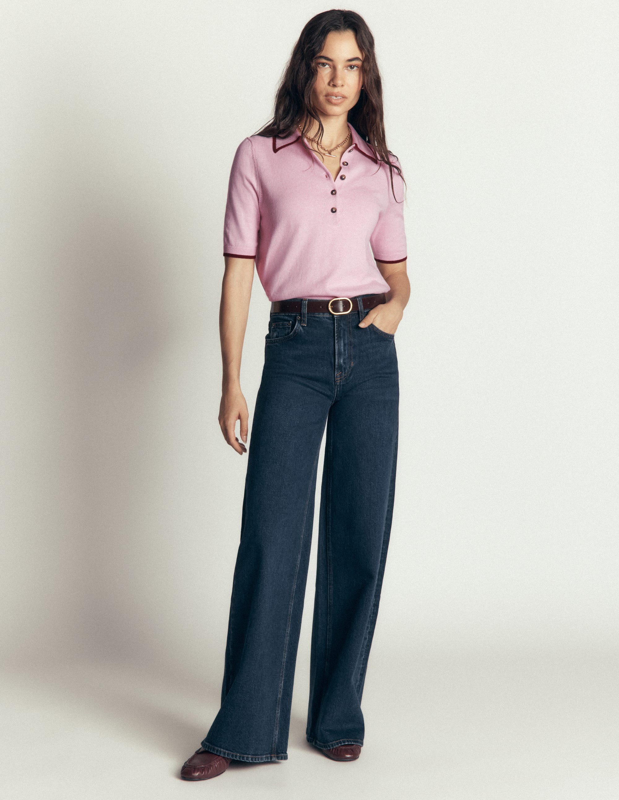 Collared Knitted T-shirt-Sheer Pink - Image 4