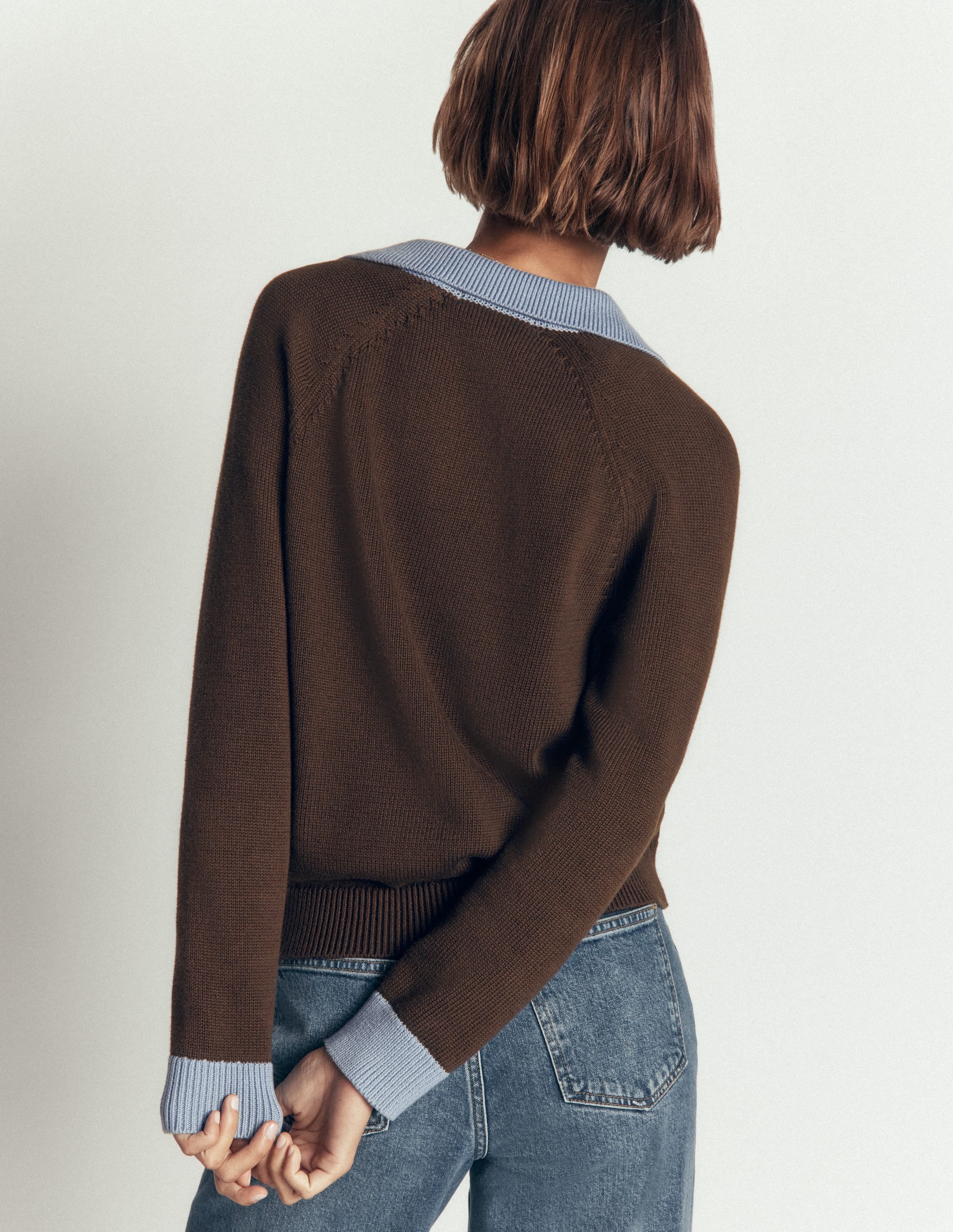 Lucy Cotton Henley Jumper-Bitter Chocolate - Image 3