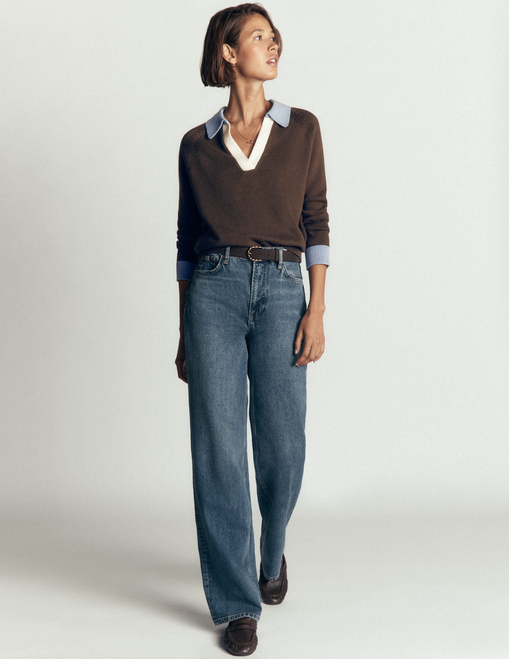 Lucy Cotton Henley Jumper-Bitter Chocolate - Image 4