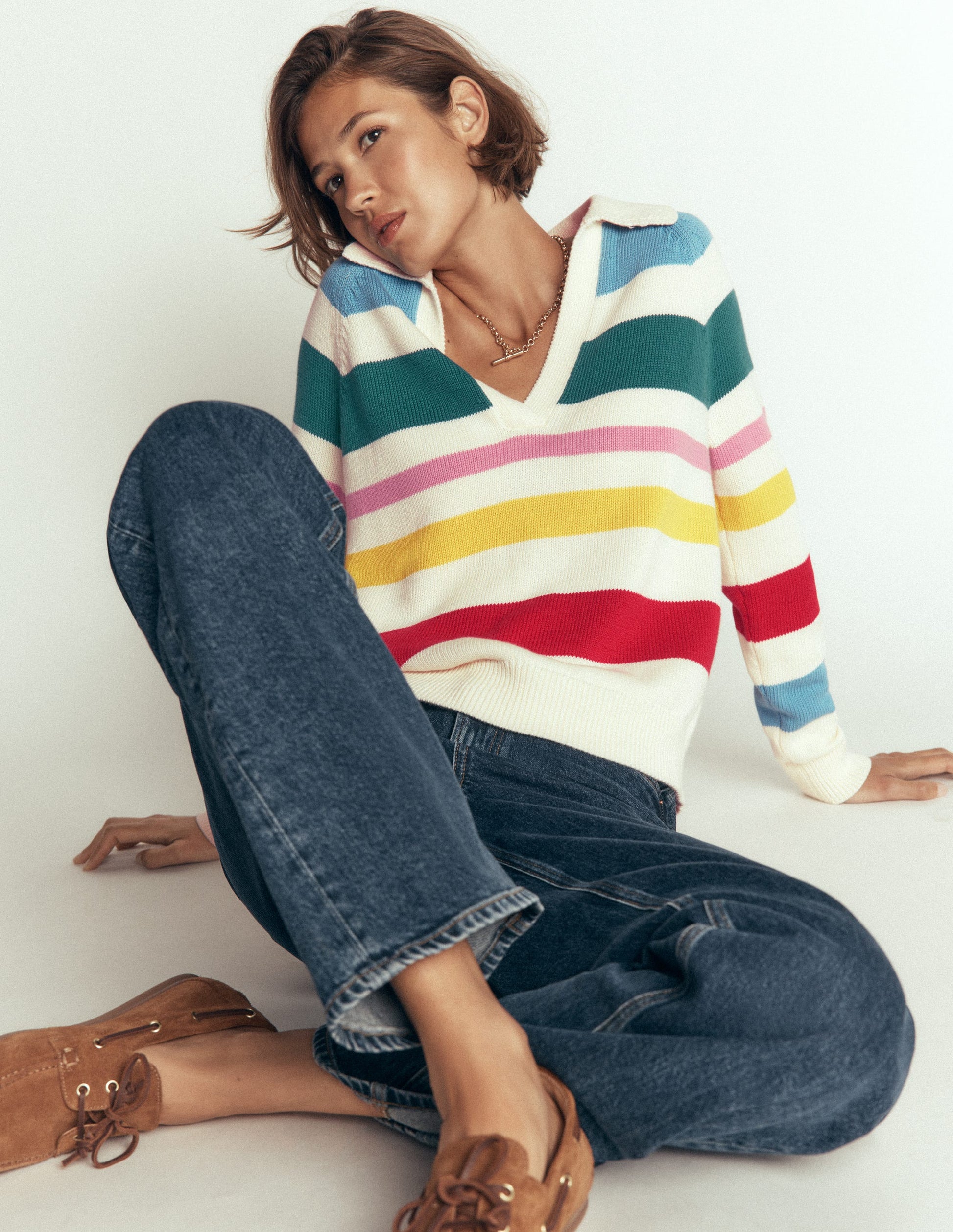 Lucy Cotton Henley Jumper-Multi Stripe-1