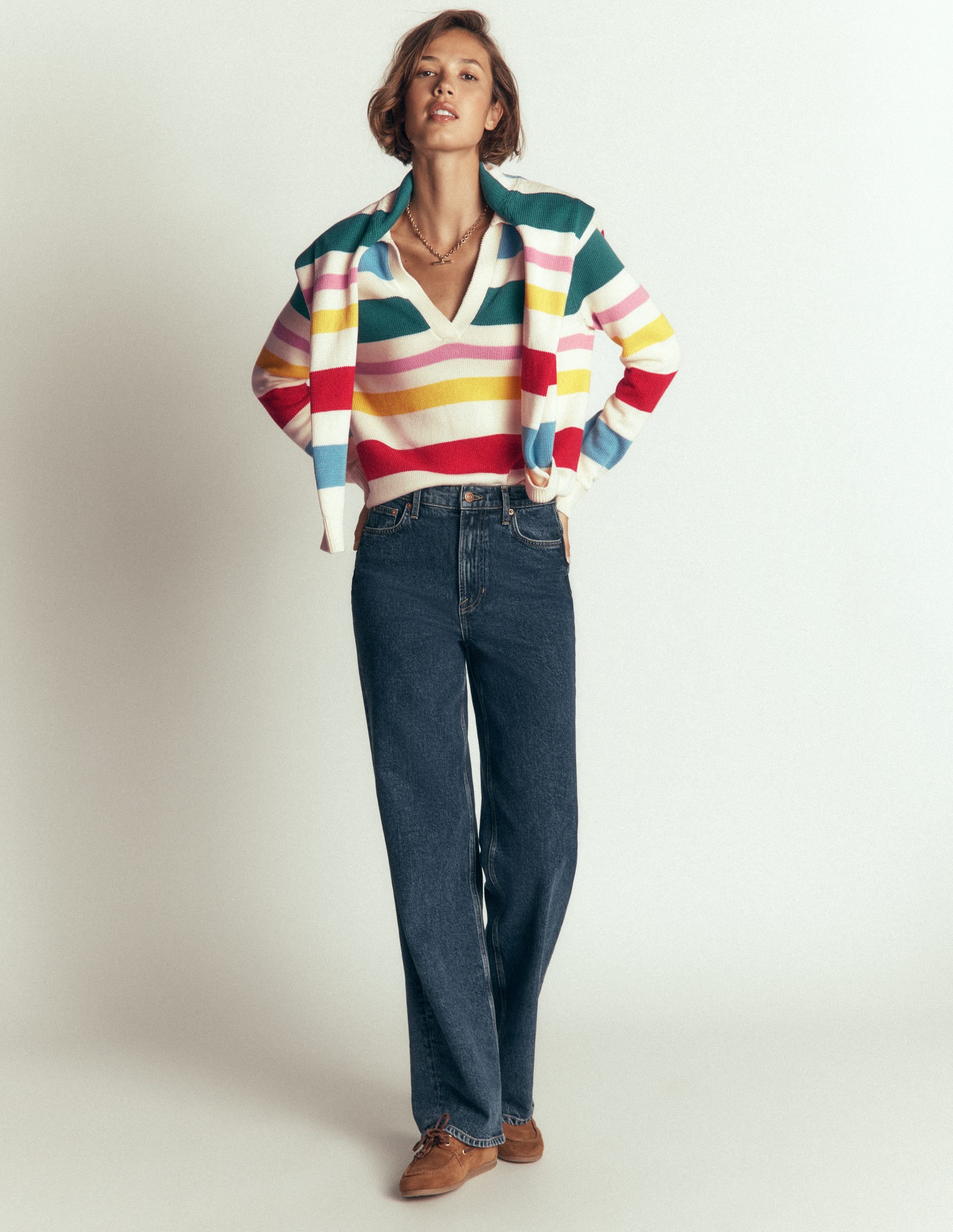 Lucy Cotton Henley Jumper-Multi Stripe - Image 4