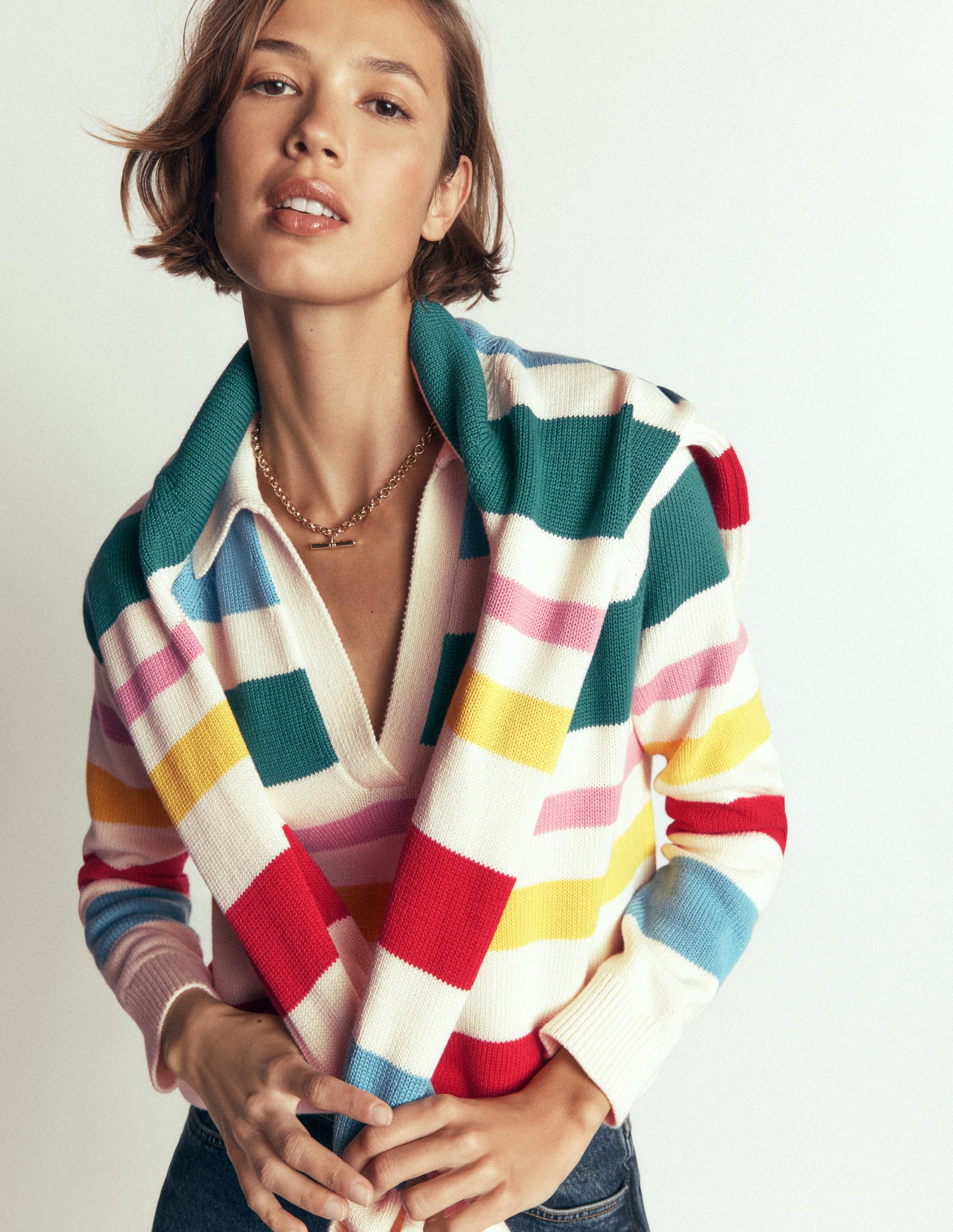 Lucy Cotton Henley Jumper-Multi Stripe-5