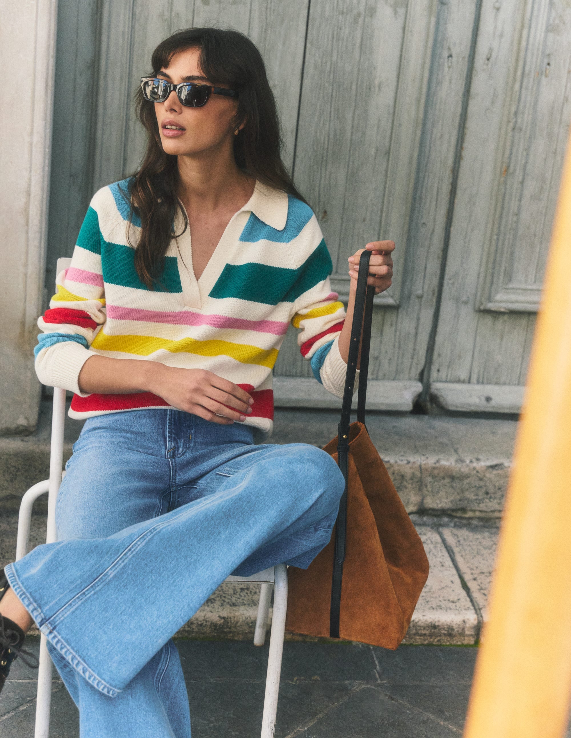 Lucy Cotton Henley Jumper-Multi Stripe - Image 6