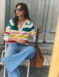 Lucy Cotton Henley Jumper-Multi Stripe