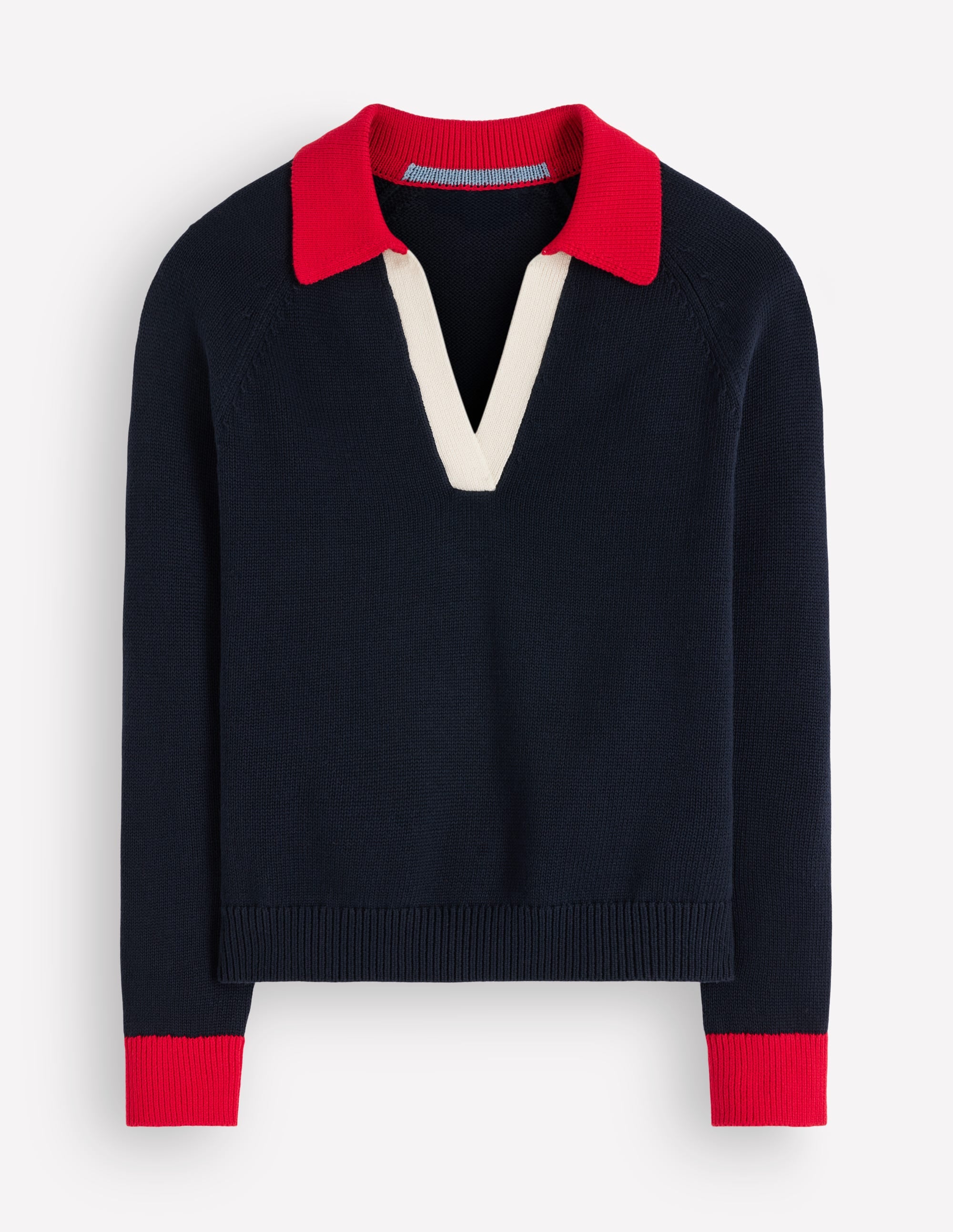 Lucy Cotton Henley Jumper-Navy Colourblock - Image 6