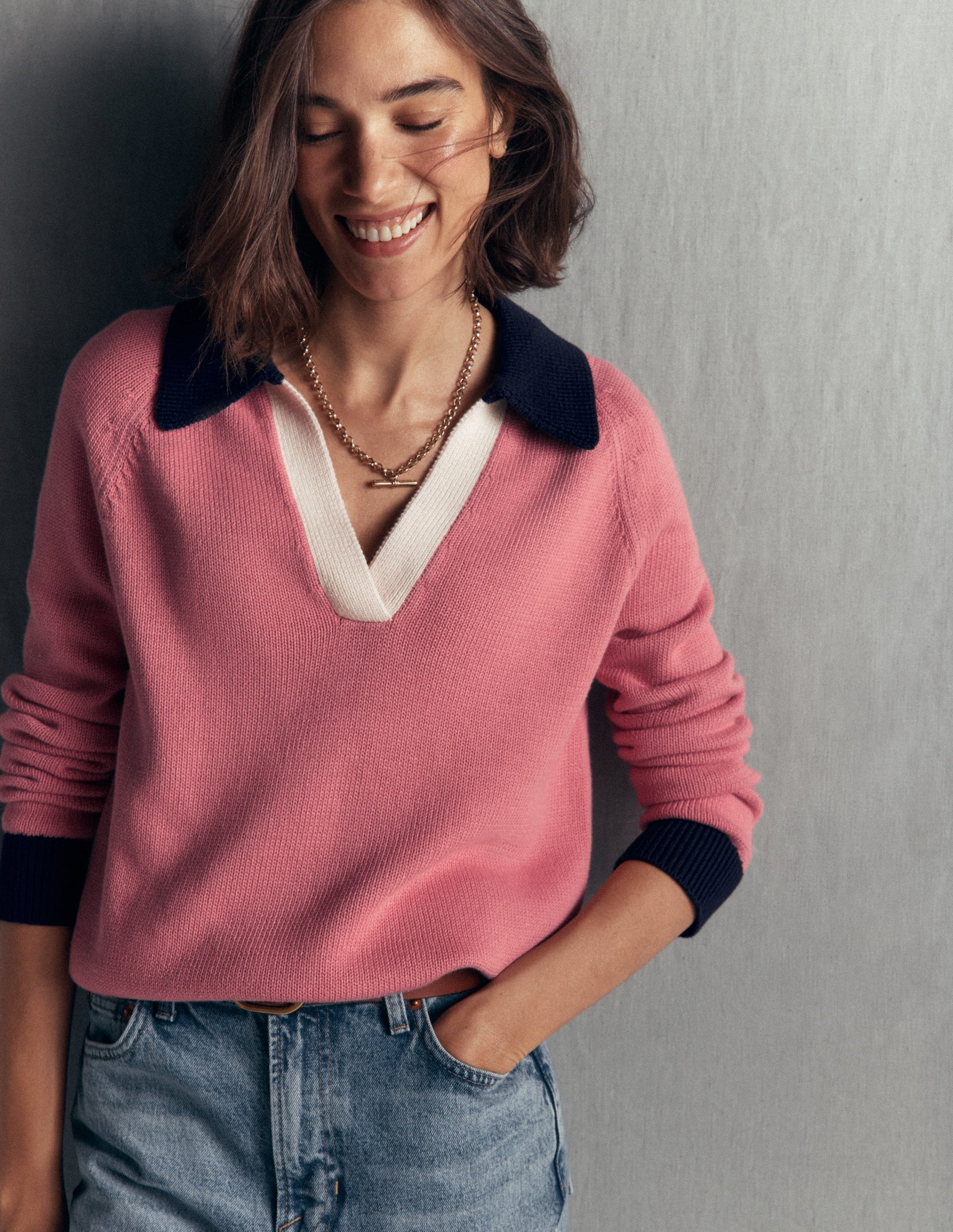 Lucy Cotton Henley Jumper-Forminca Pink-1