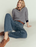 Textured Stitch Jumper-Navy, Ivory