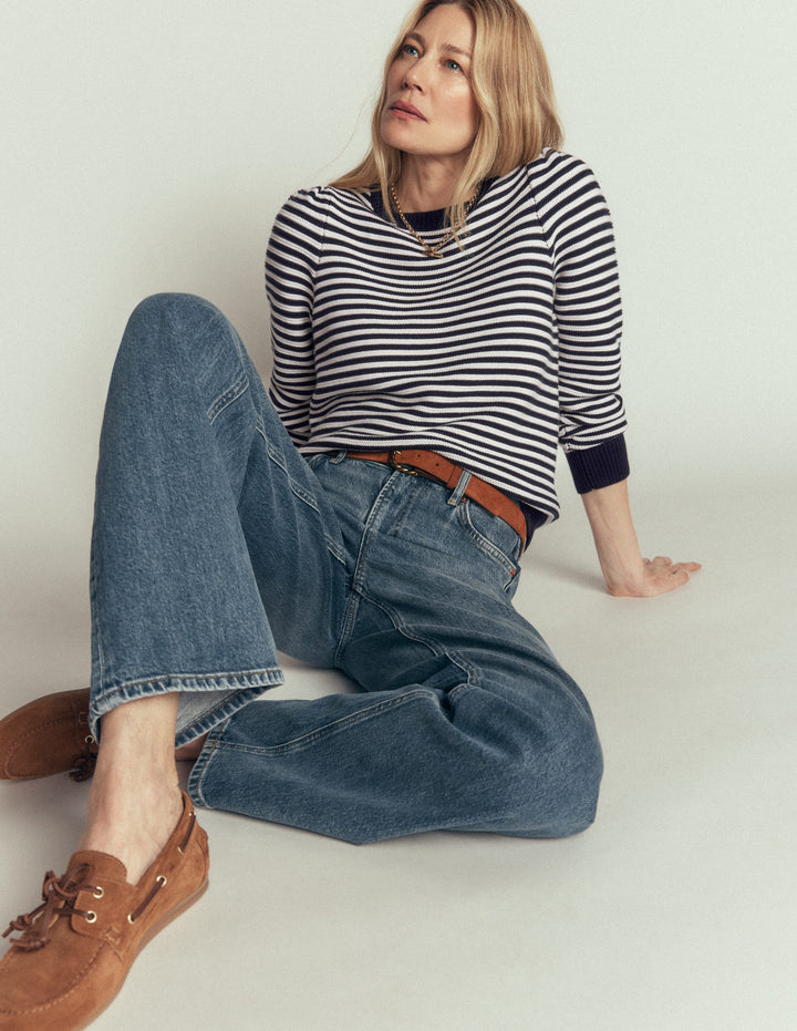 Textured Stitch Jumper-Navy, Ivory