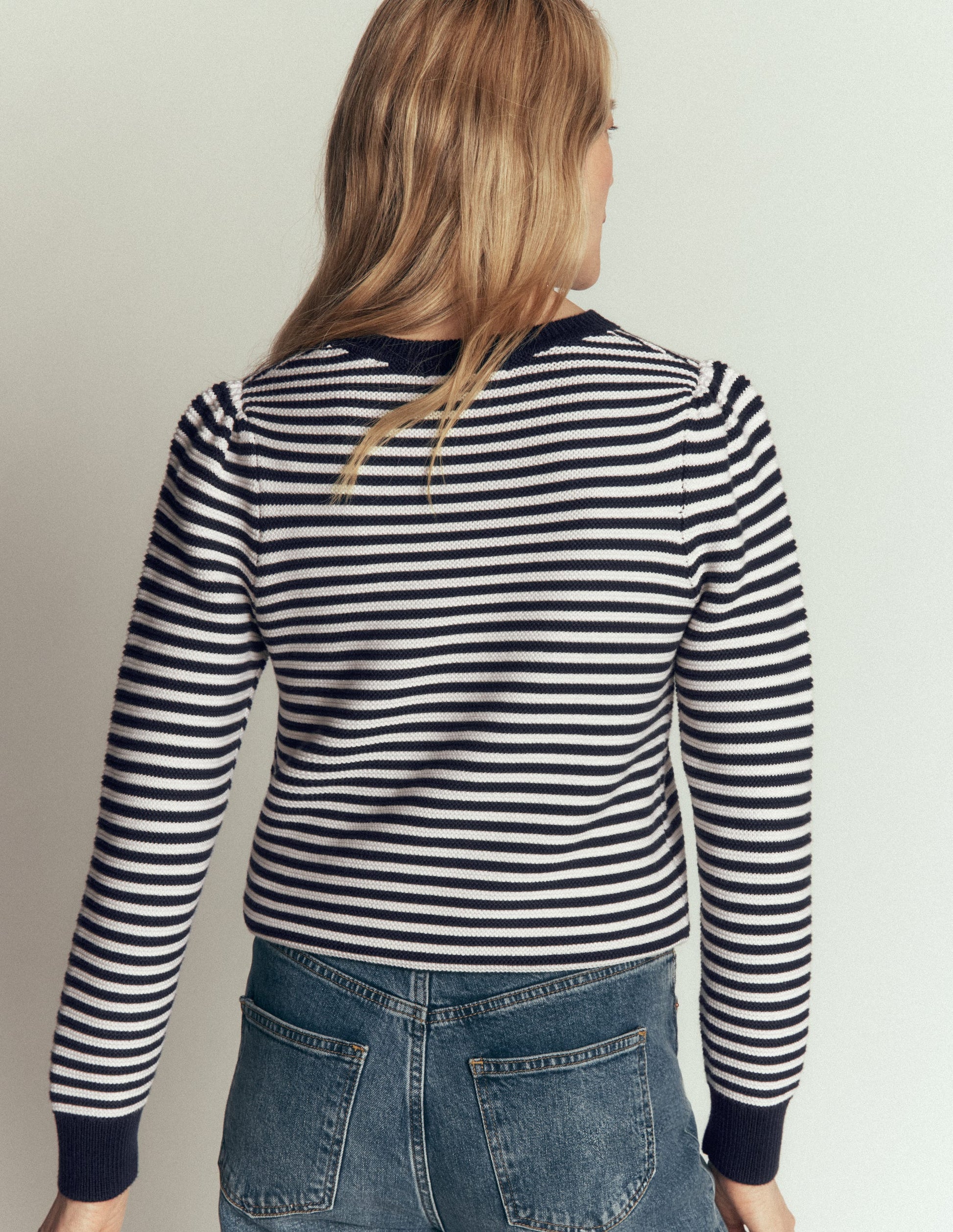 Textured Stitch Jumper-Navy, Ivory-3