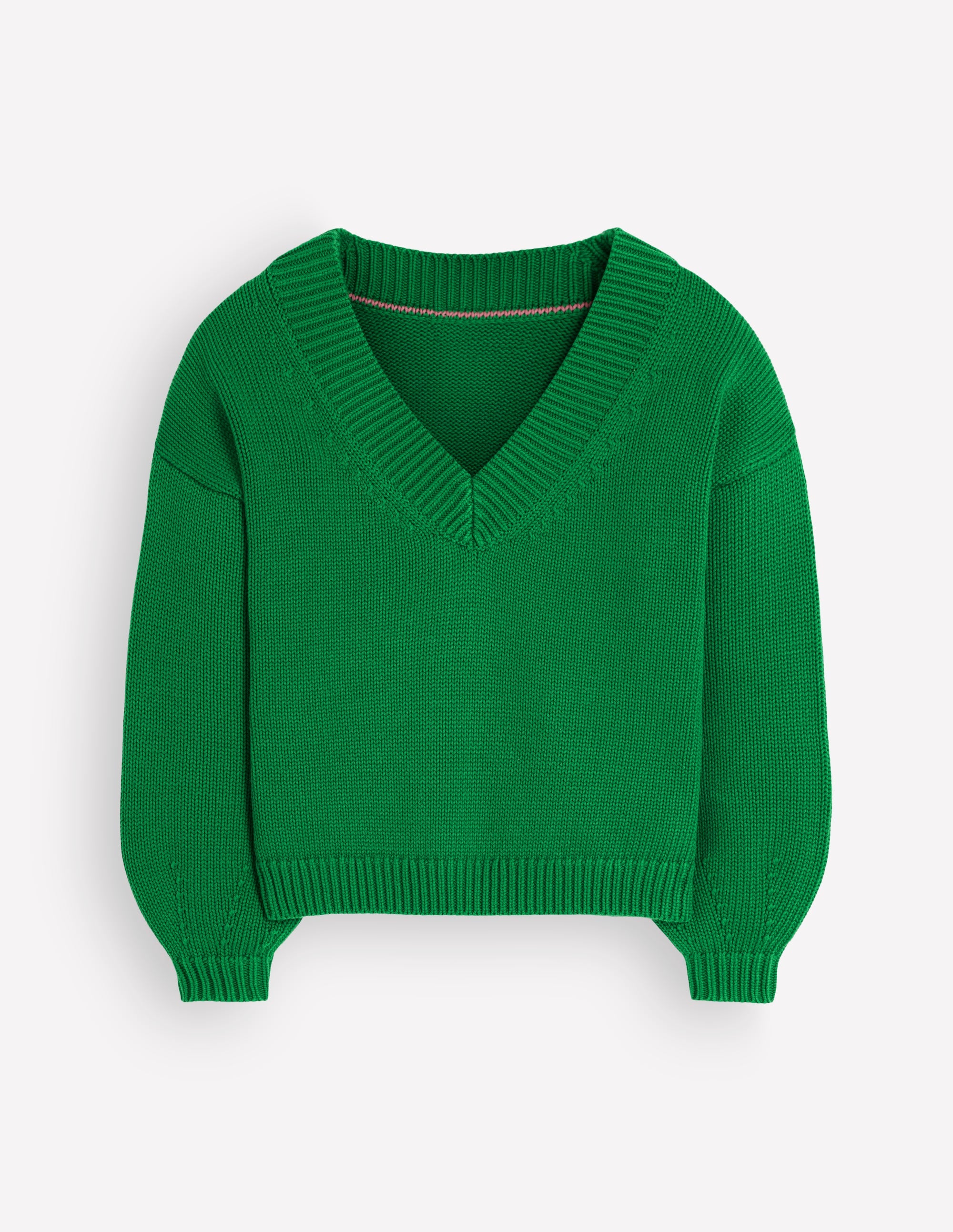Lucy Cotton V-neck Jumper-Highland Green - Image 7