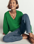 Lucy Cotton V-neck Jumper-Highland Green