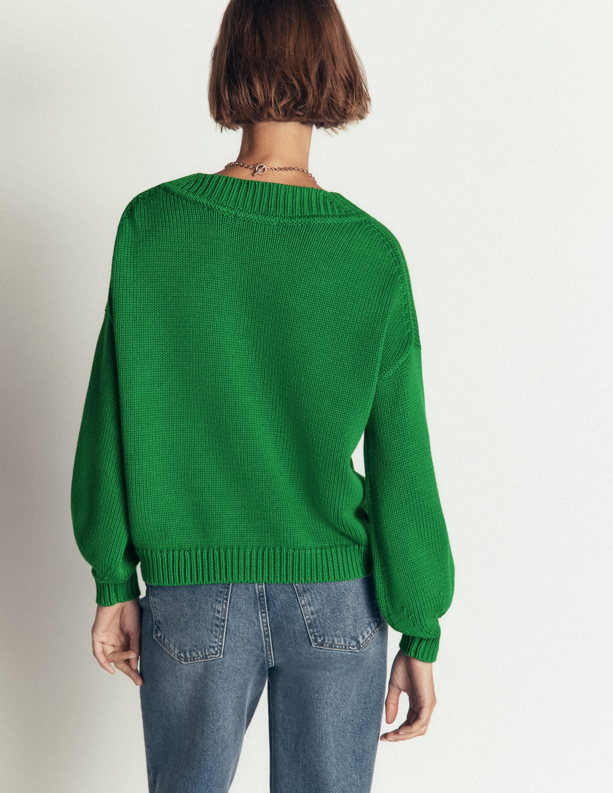 Lucy Cotton V-neck Jumper-Highland Green - Image 3