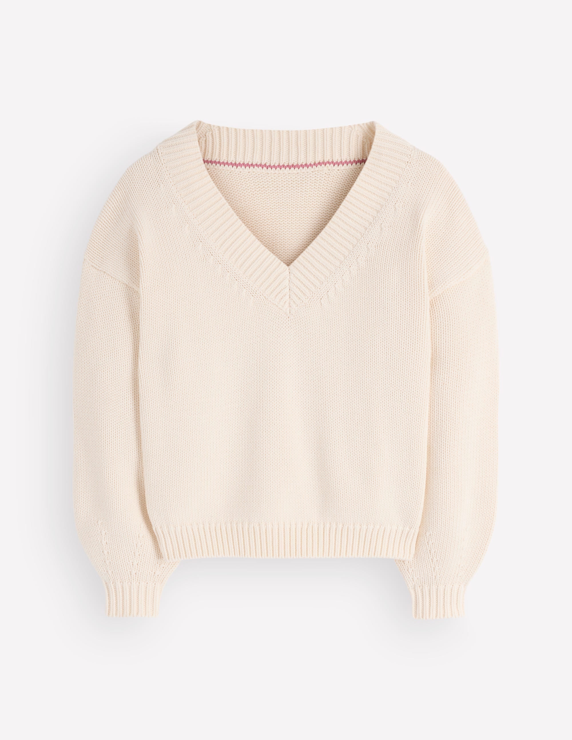 Lucy Cotton V-neck Jumper-Ivory - Image 8