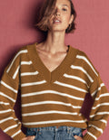 Lucy Cotton V-neck Jumper-Gingerbread, Ivory