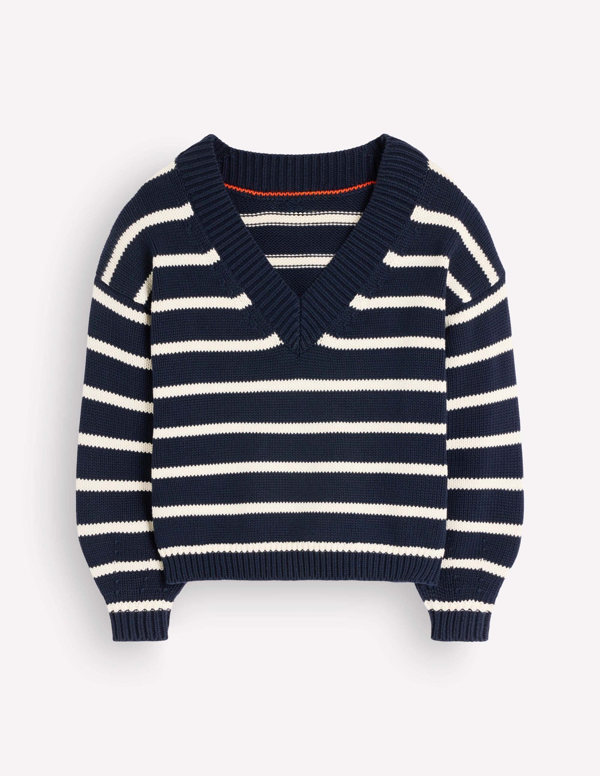 Lucy Cotton V-neck Jumper-Navy, Ivory - Image 7