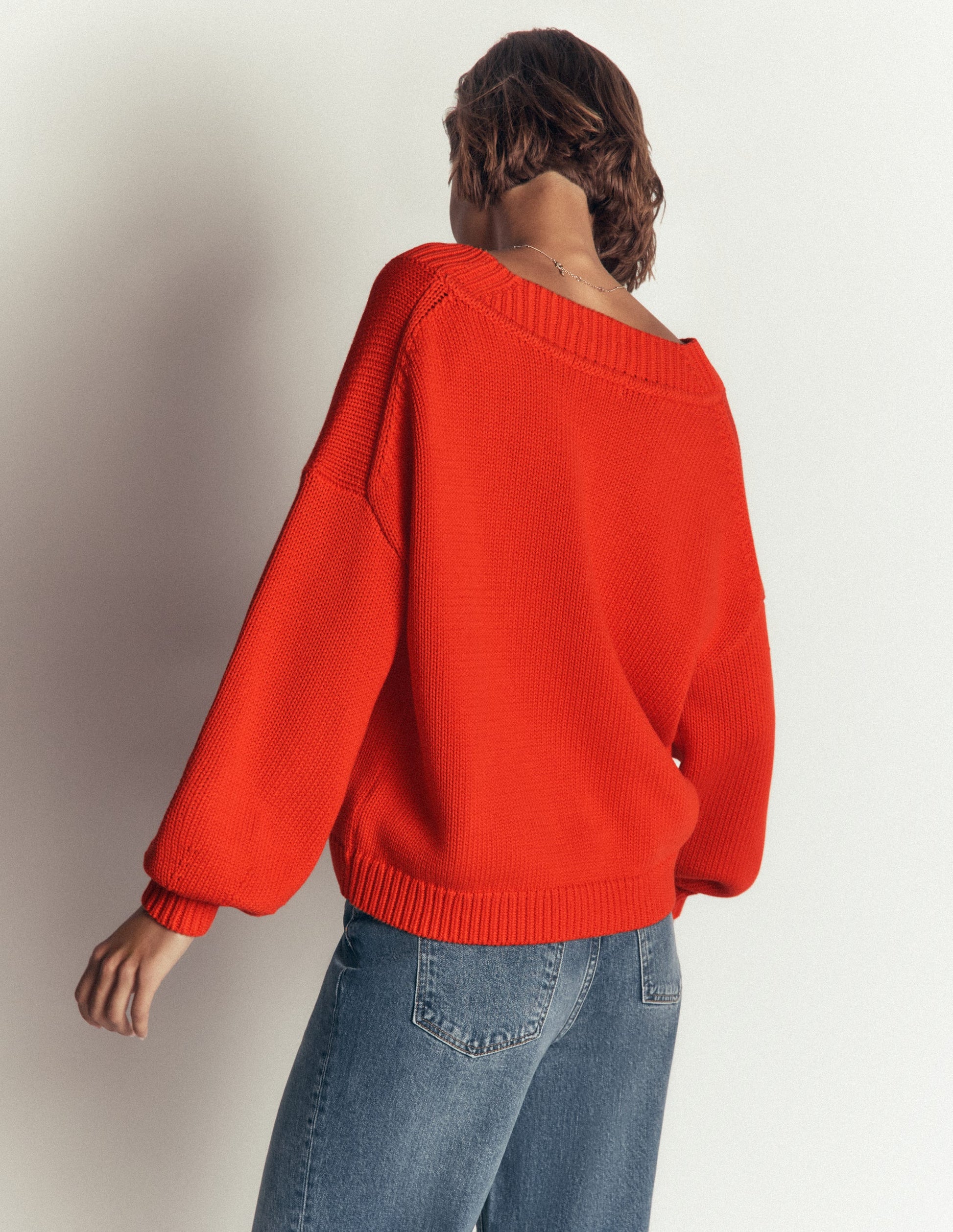 Lucy Cotton V-neck Jumper-Sunset Orange-3