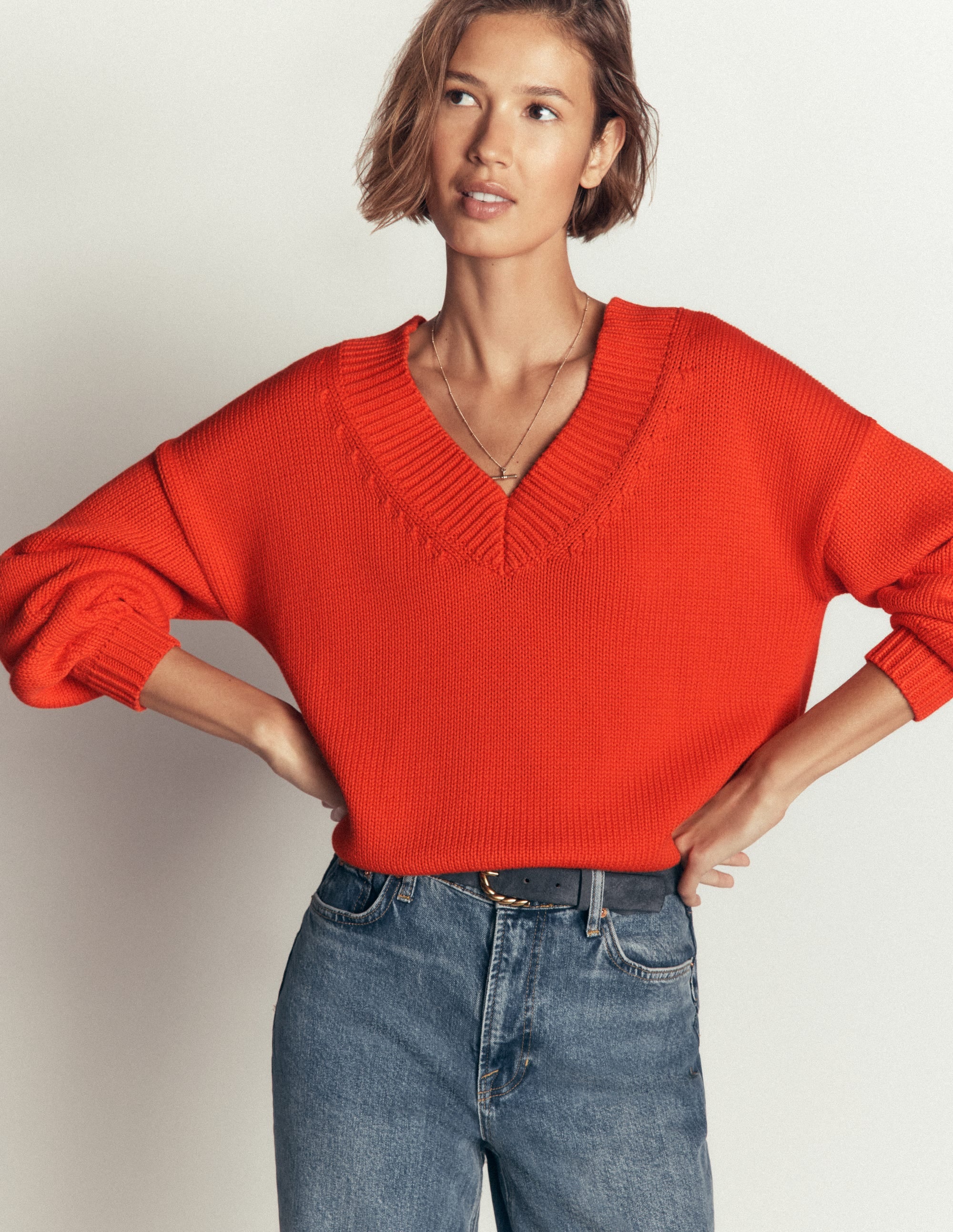 Lucy Cotton V-neck Jumper-Sunset Orange - Image 5