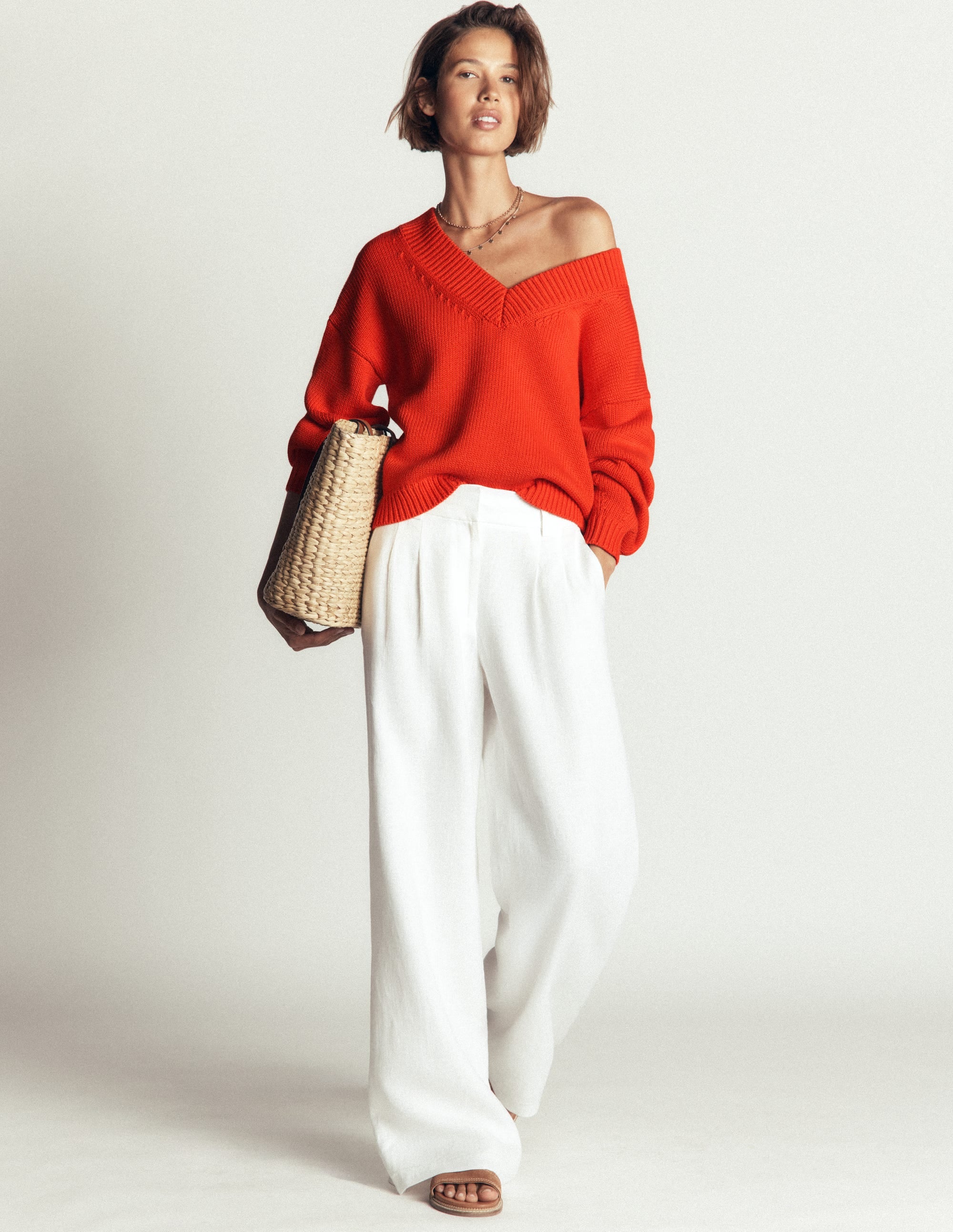 Lucy Cotton V-neck Jumper-Sunset Orange - Image 6