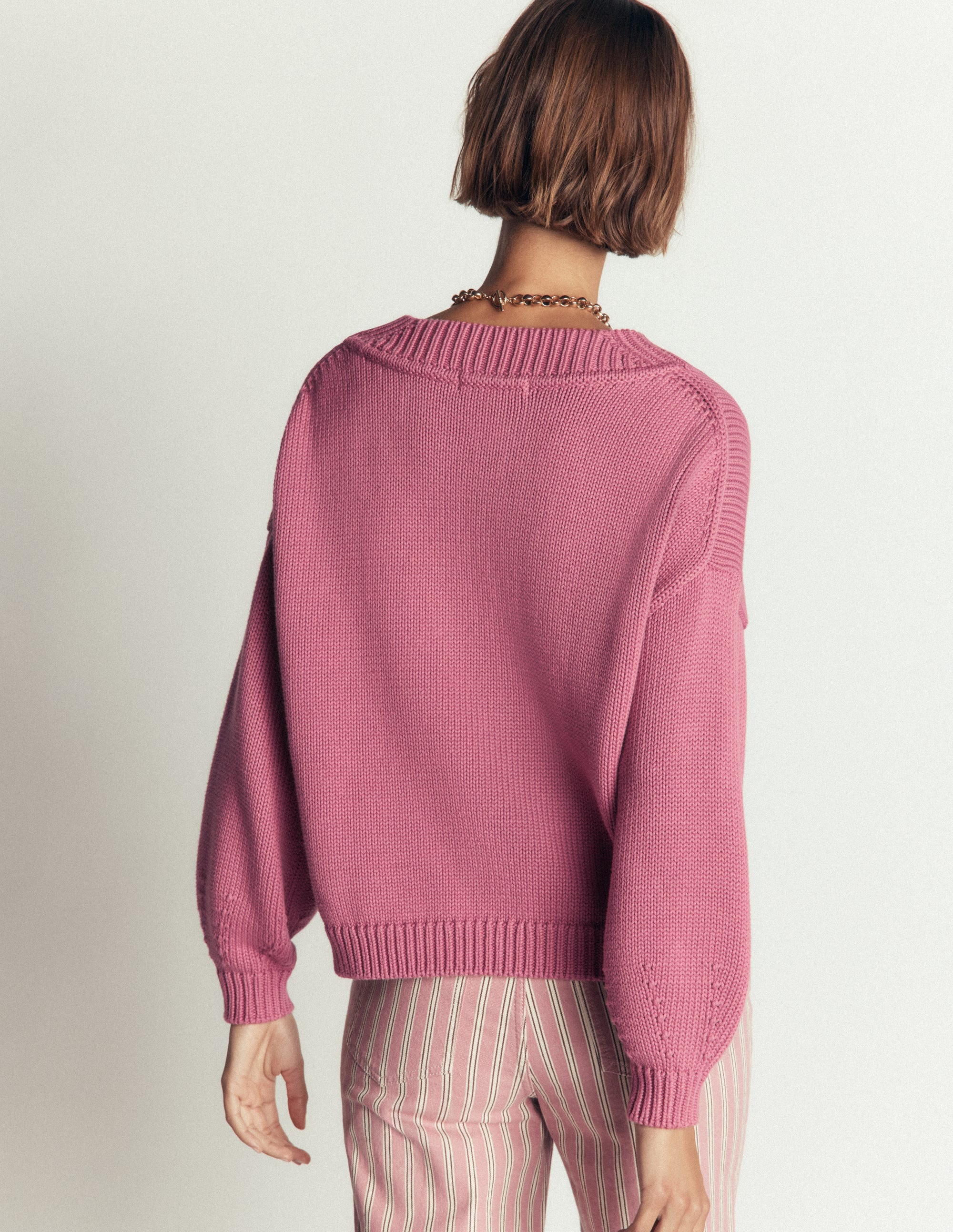 Lucy Cotton V-neck Jumper-Pink Heather - Image 3