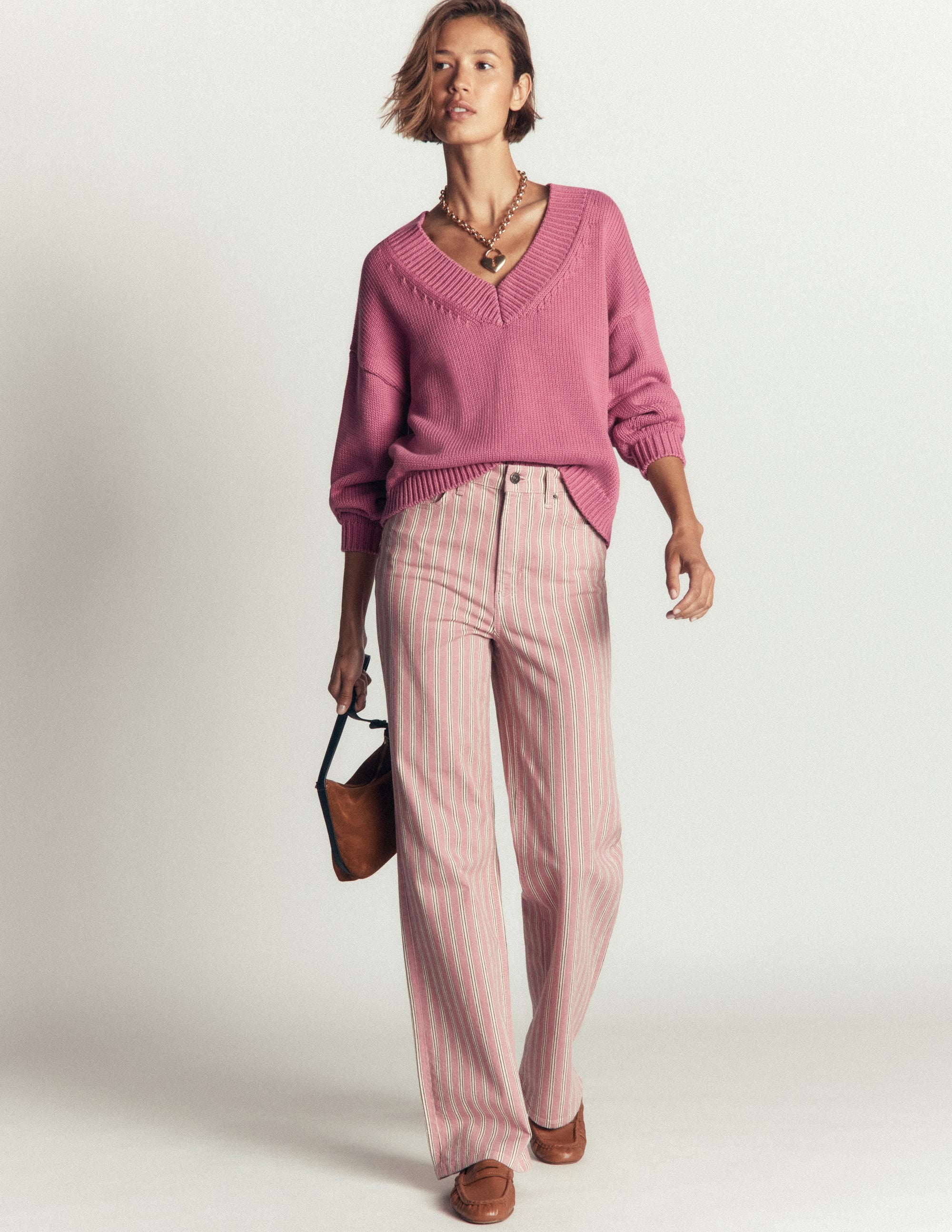 Lucy Cotton V-neck Jumper-Pink Heather - Image 4