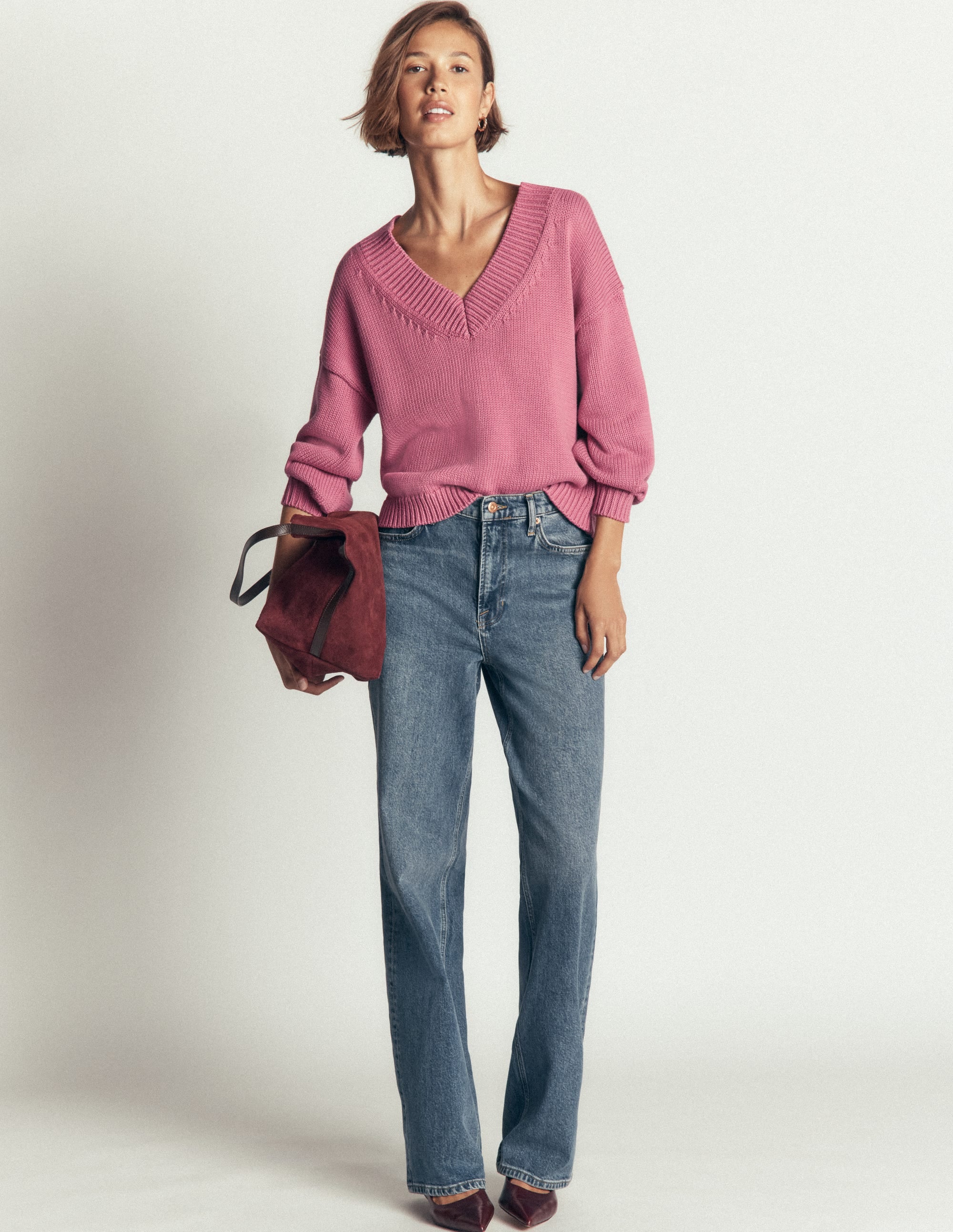 Lucy Cotton V-neck Jumper-Pink Heather - Image 9