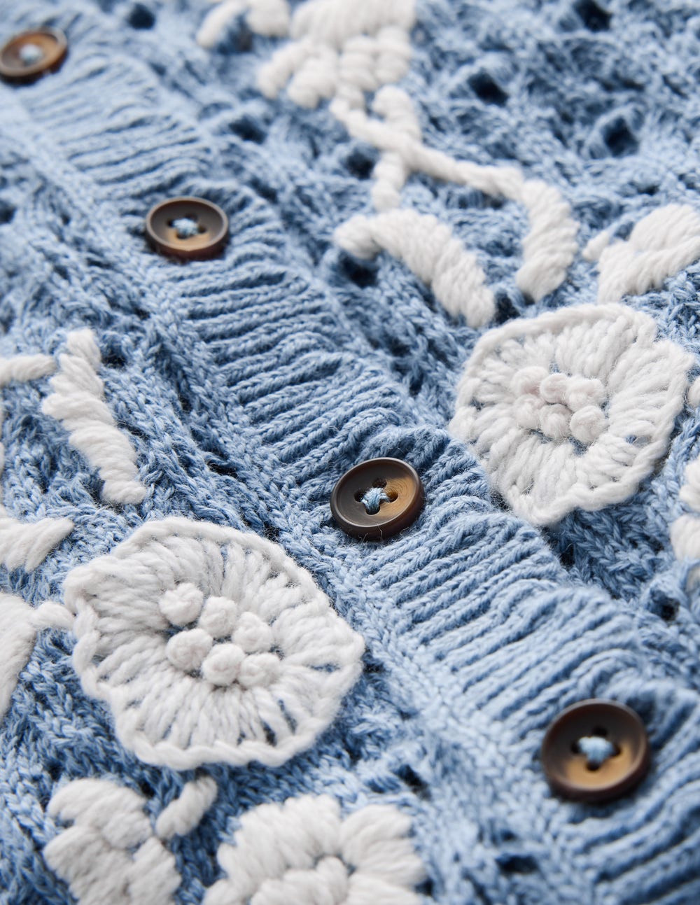 Embroidered Pointelle Cardigan-French Blue Embroidered - Image 7