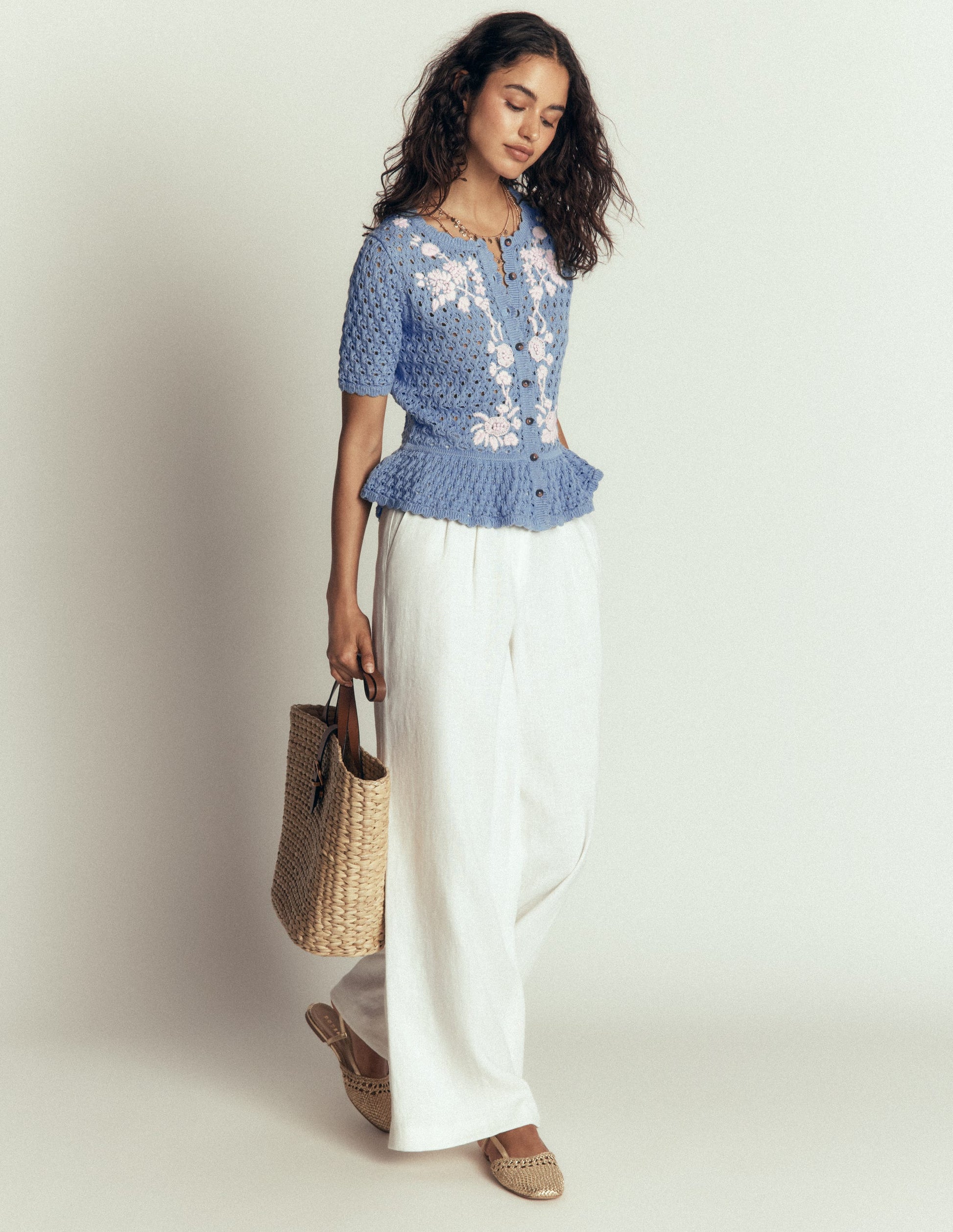 Embroidered Pointelle Cardigan-French Blue Embroidered-4