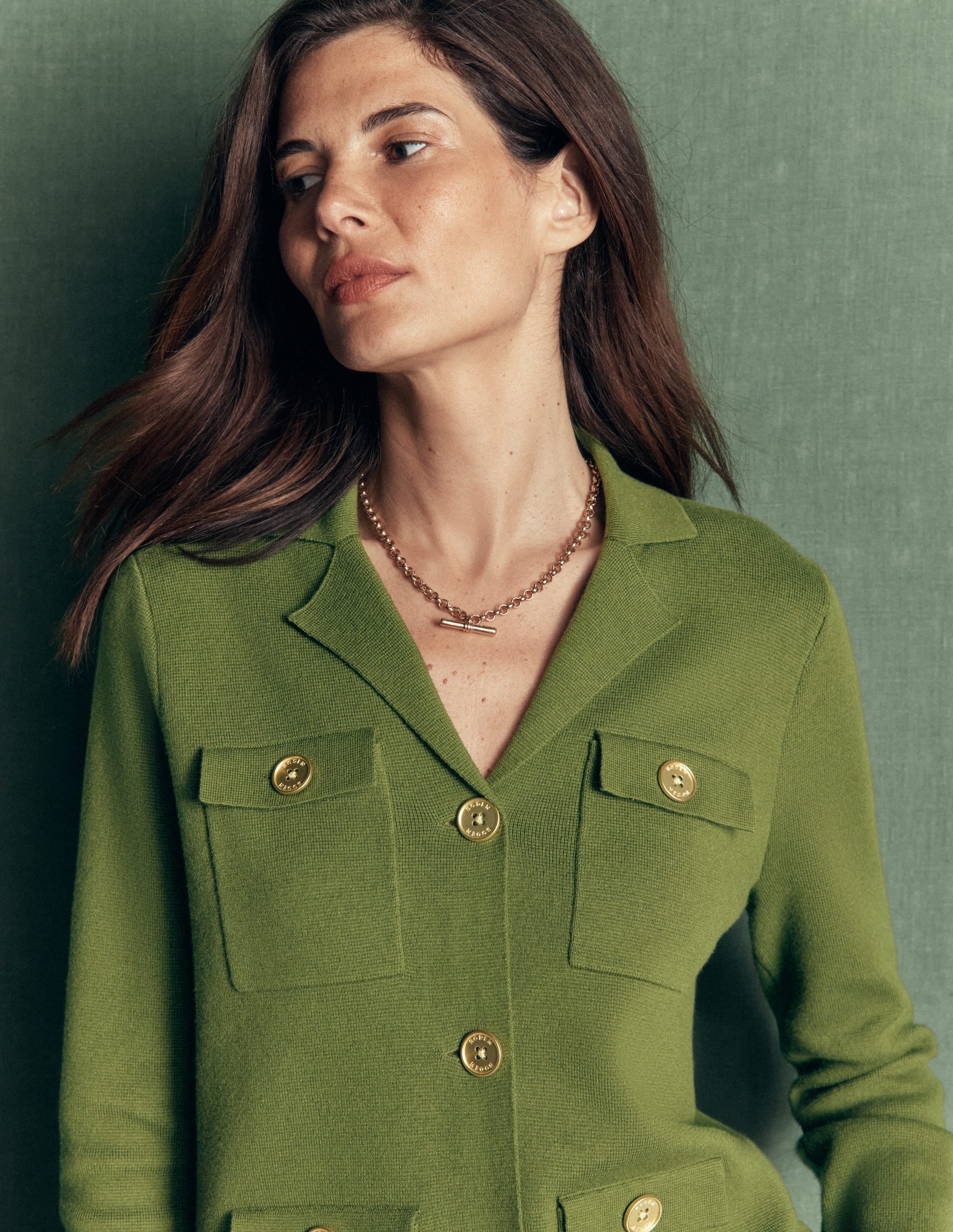Phoebe Collared Knitted Jacket-Forest Green - Image 2