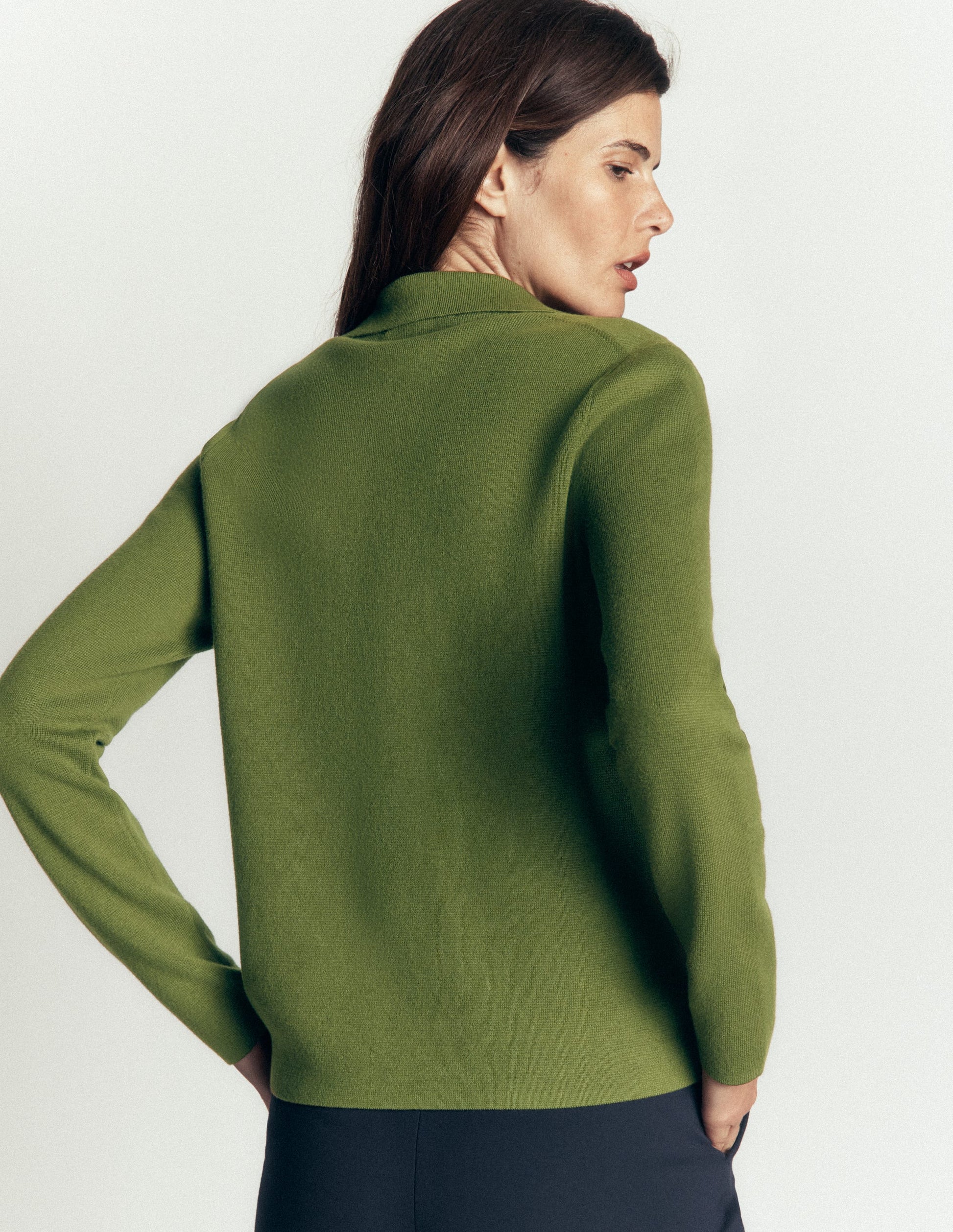 Phoebe Collared Knitted Jacket-Forest Green-3