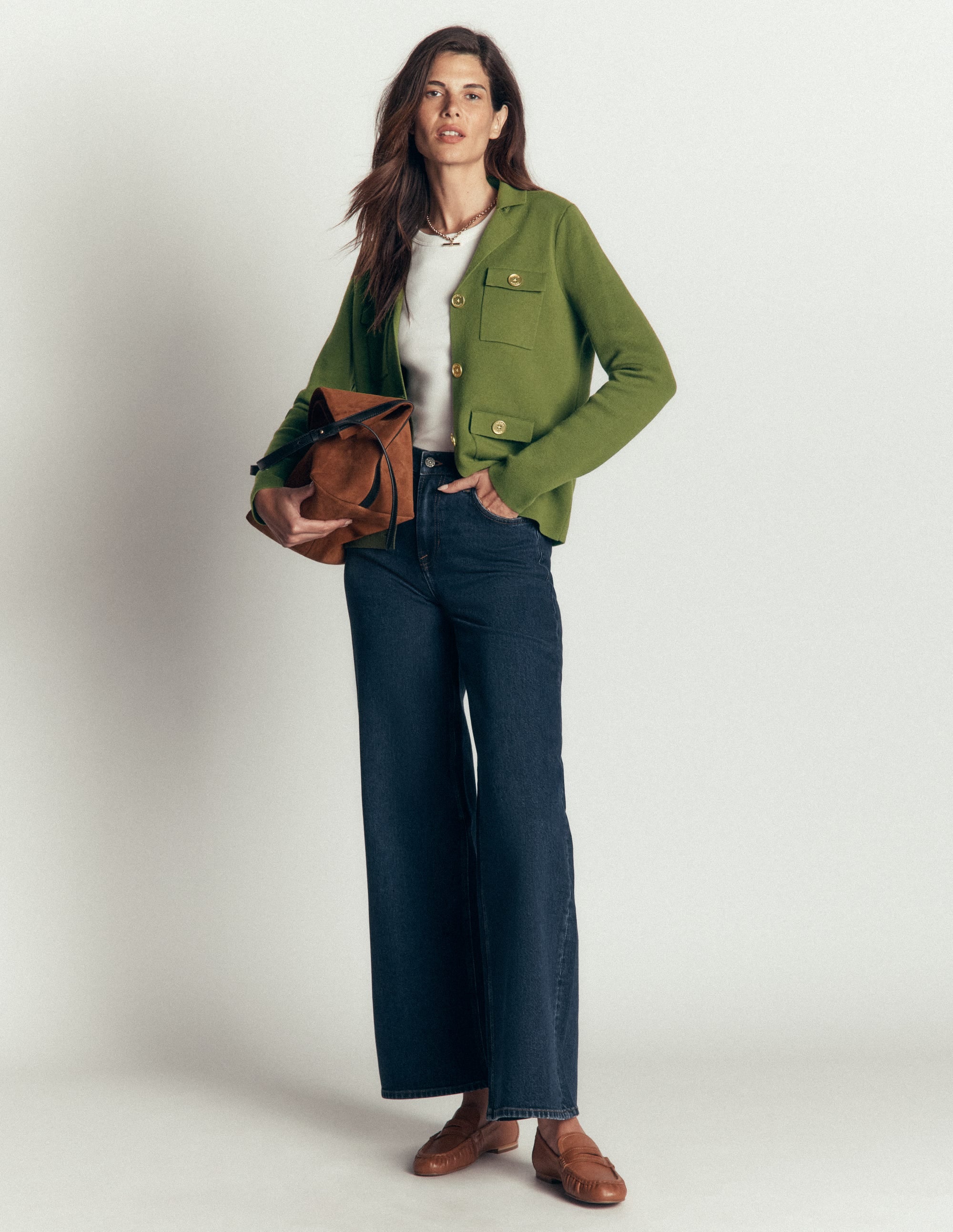 Phoebe Collared Knitted Jacket-Forest Green - Image 4