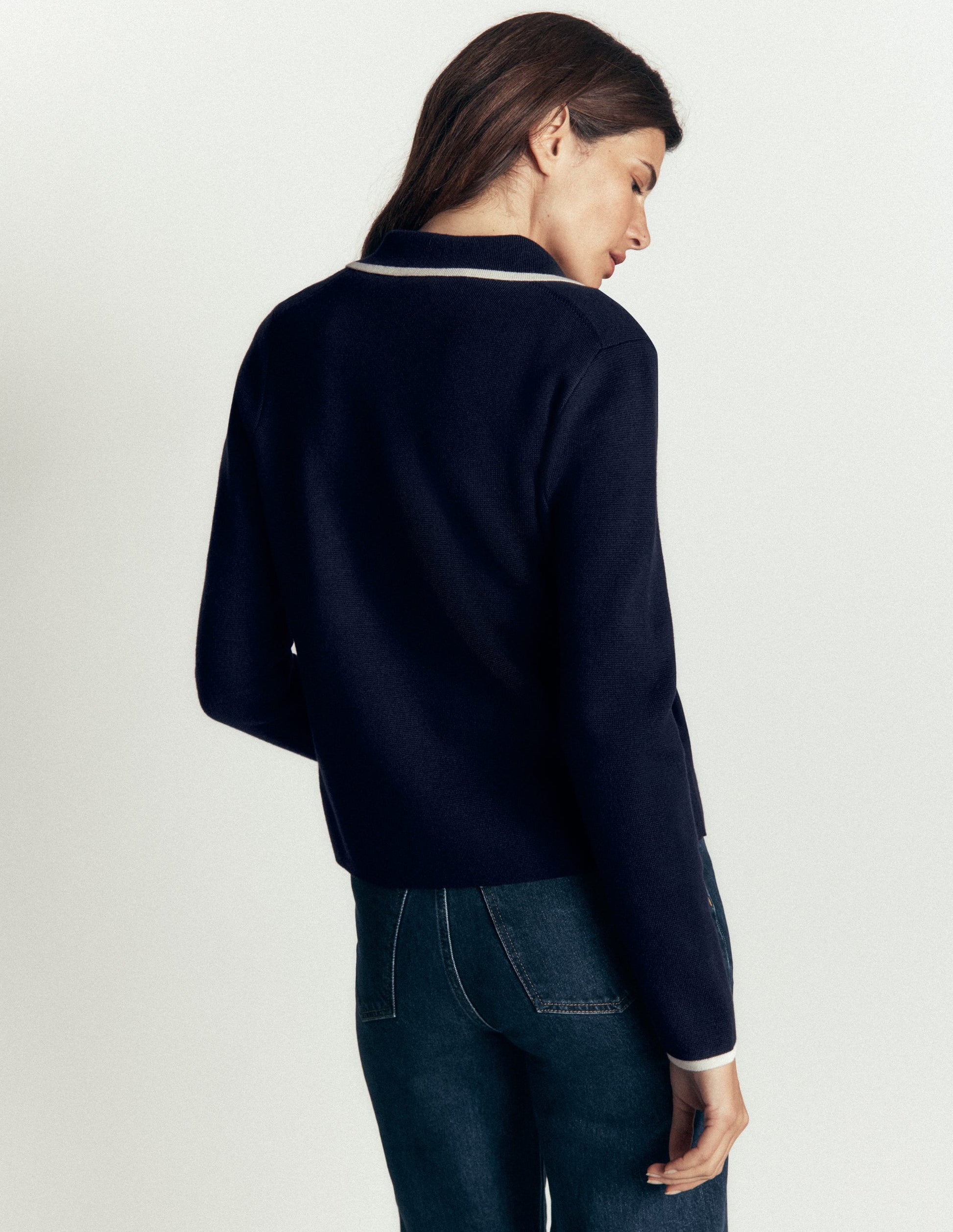 Phoebe Collared Knitted Jacket-Navy-3