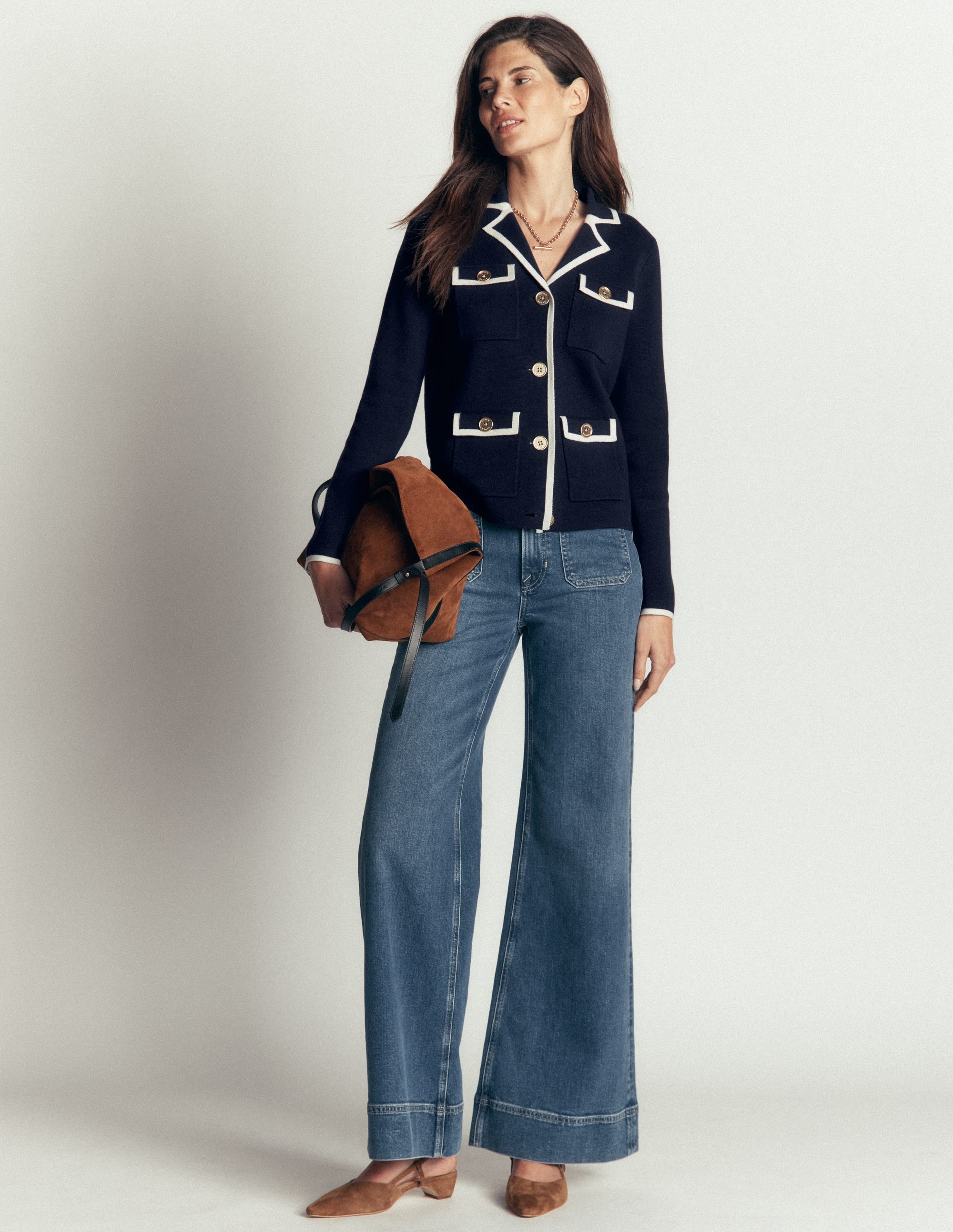 Phoebe Collared Knitted Jacket-Navy - Image 5