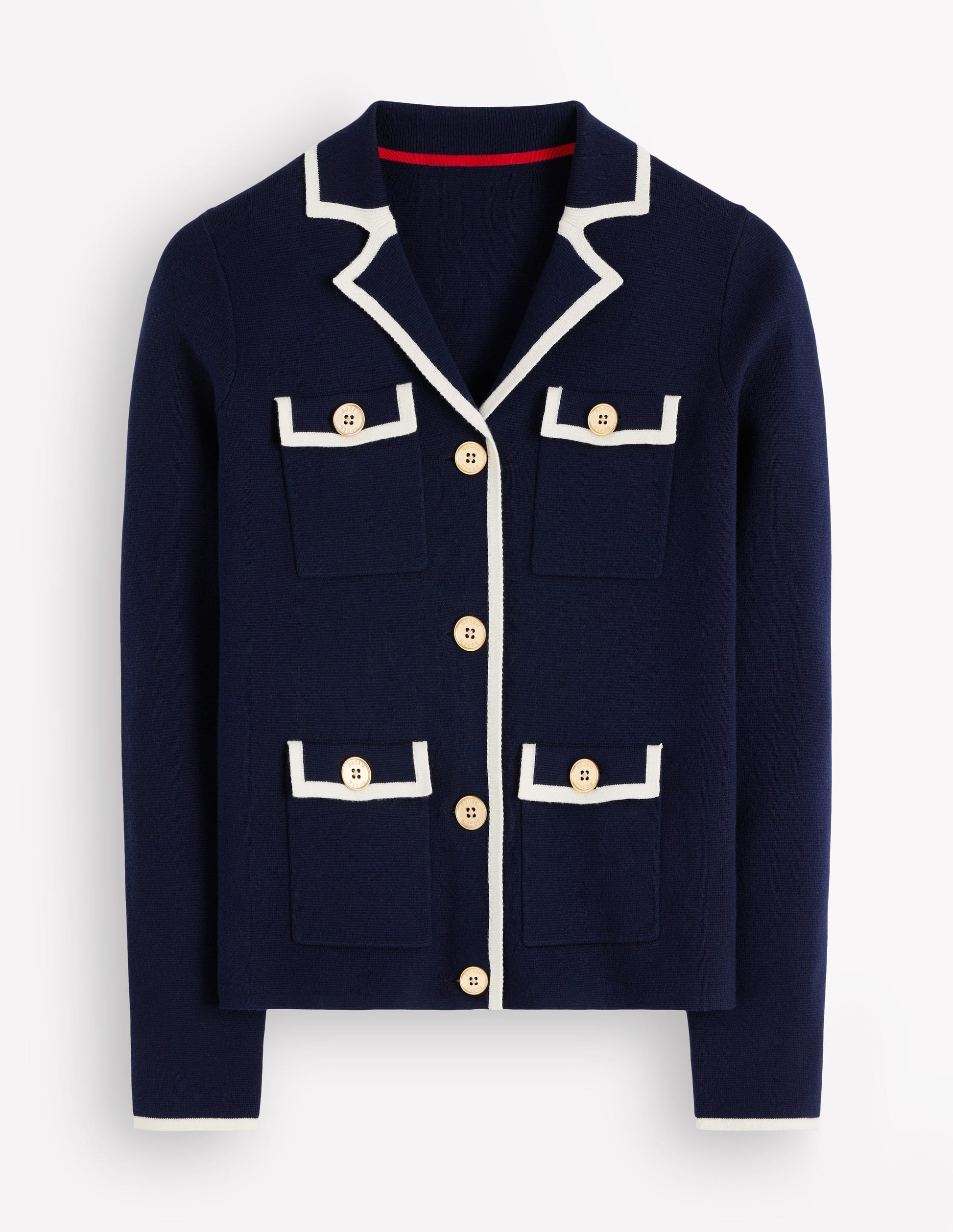 Phoebe Collared Knitted Jacket-Navy-6