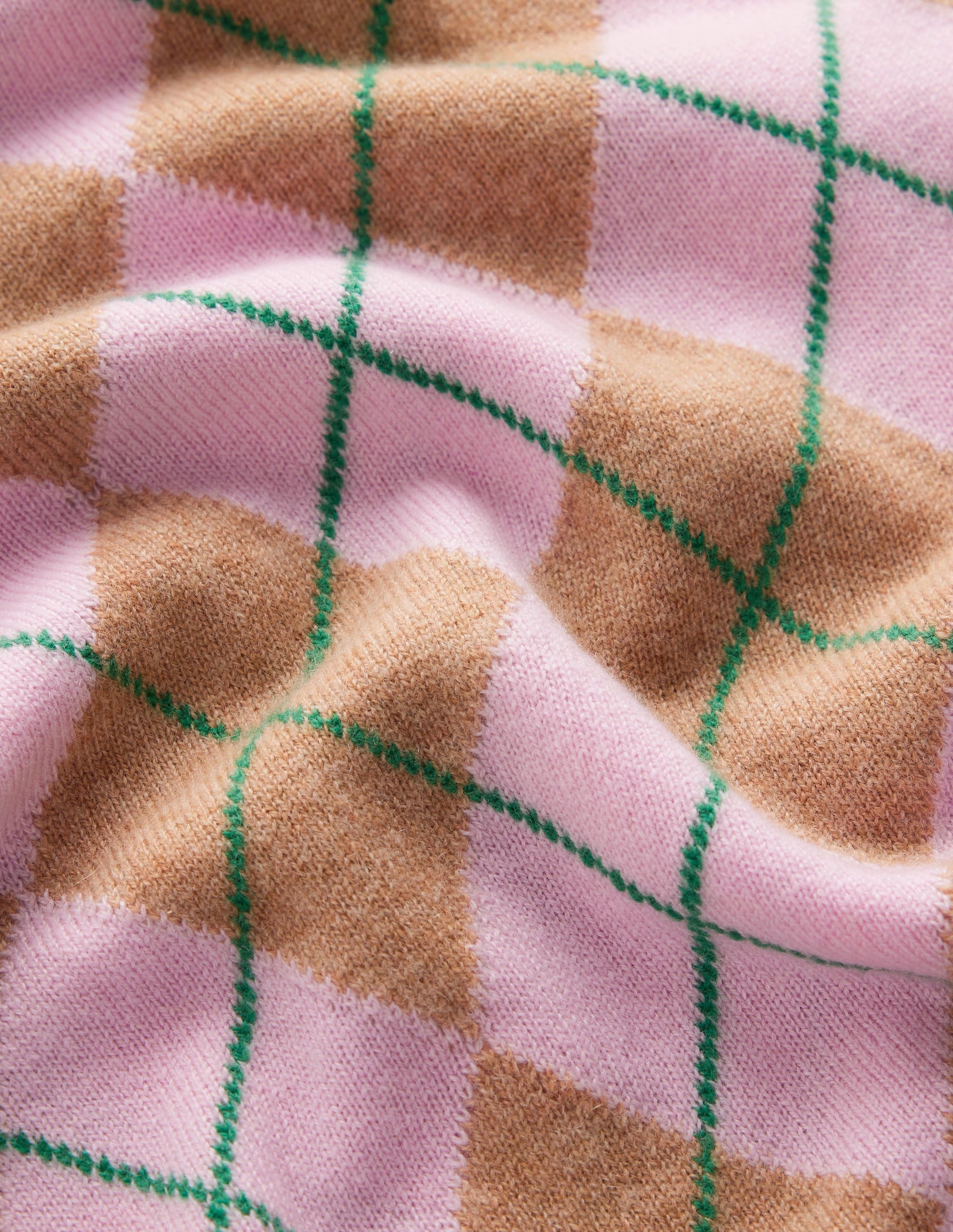Elsie Cashmere Crew Jumper-Pink Heather, Argyle-8