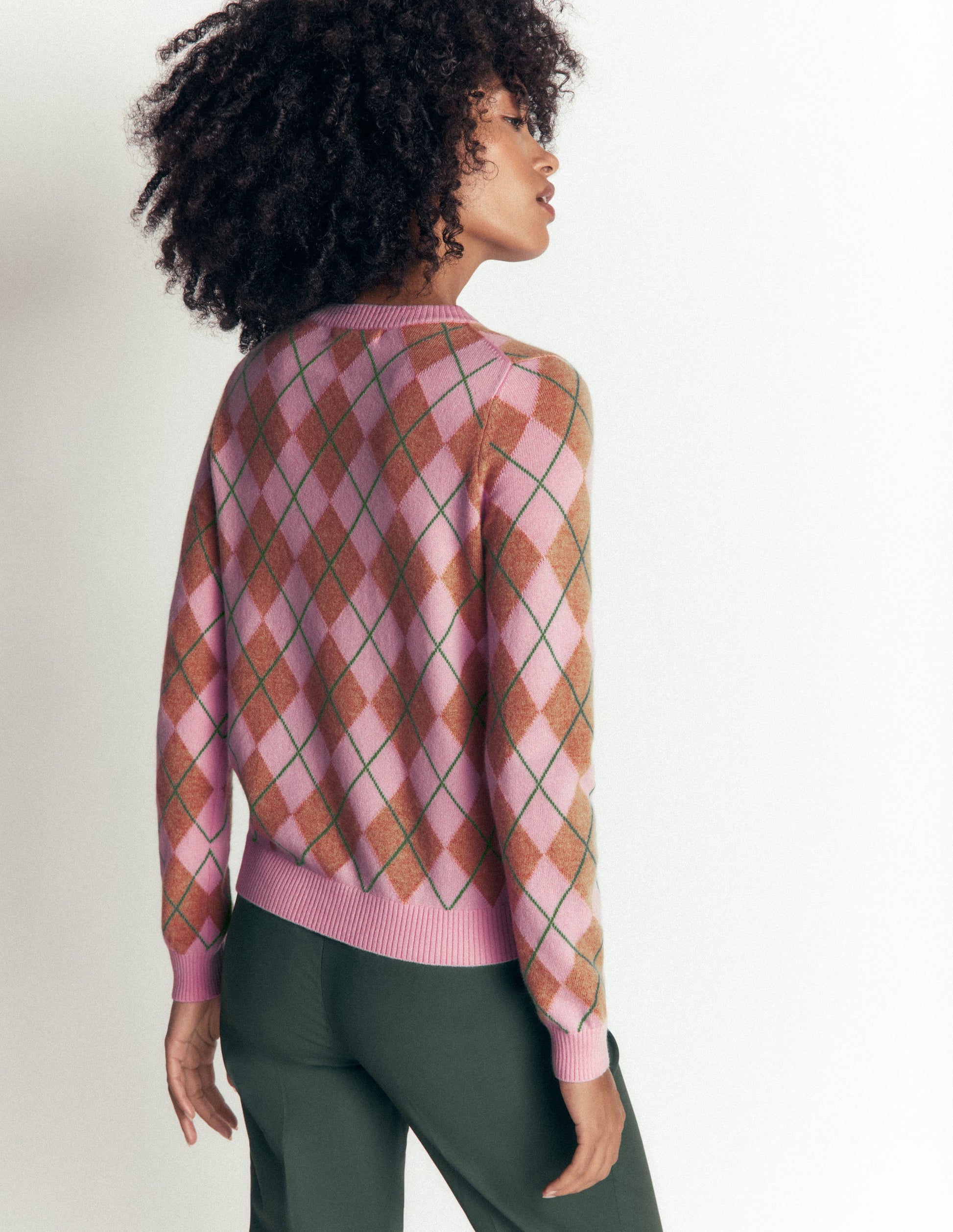 Elsie Cashmere Crew Jumper-Pink Heather, Argyle-5