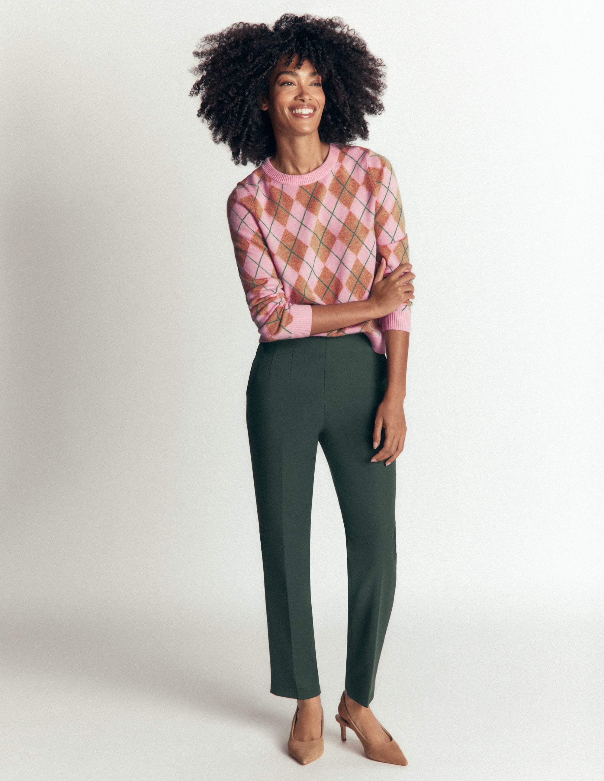 Elsie Cashmere Crew Jumper-Pink Heather, Argyle - Image 5