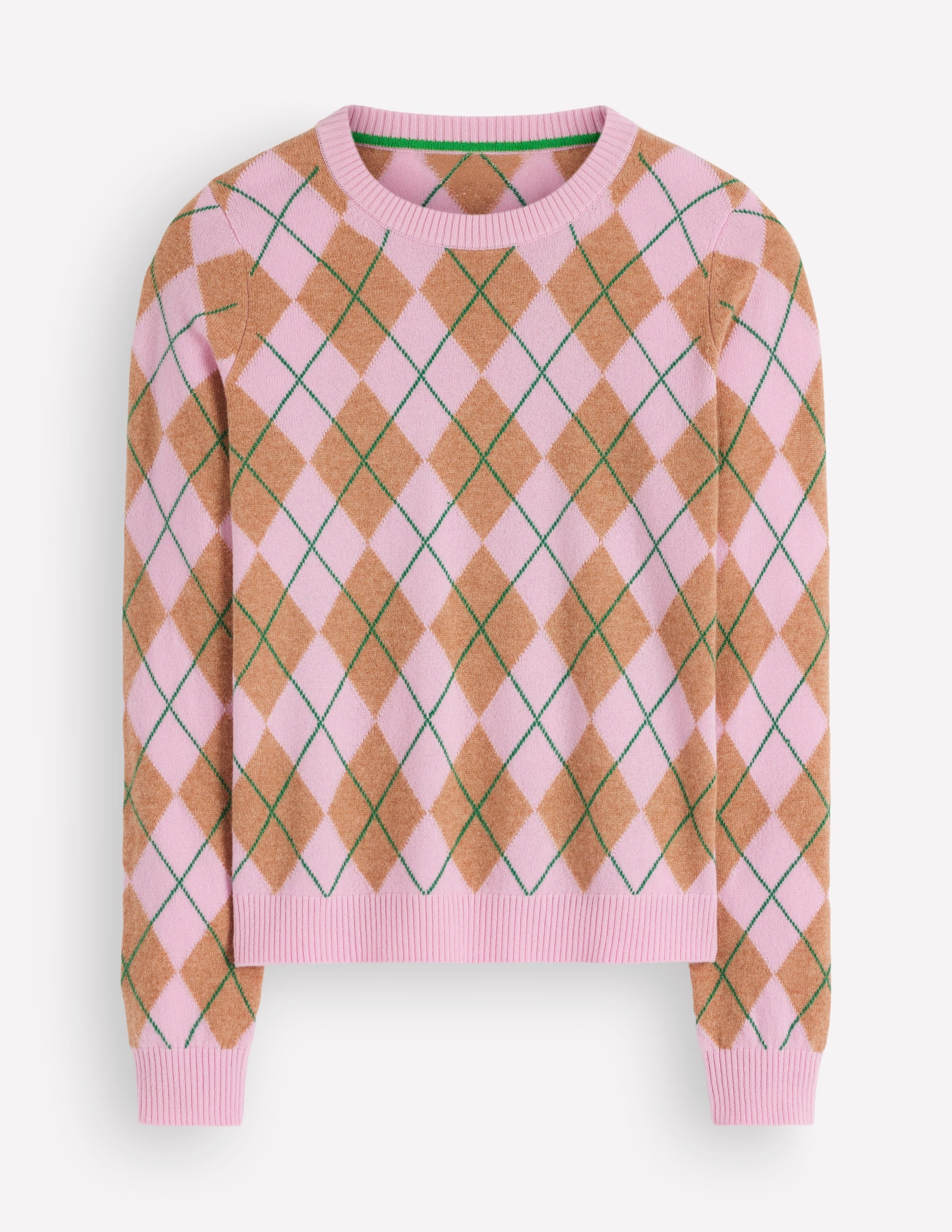 Elsie Cashmere Crew Jumper-Pink Heather, Argyle - Image 6