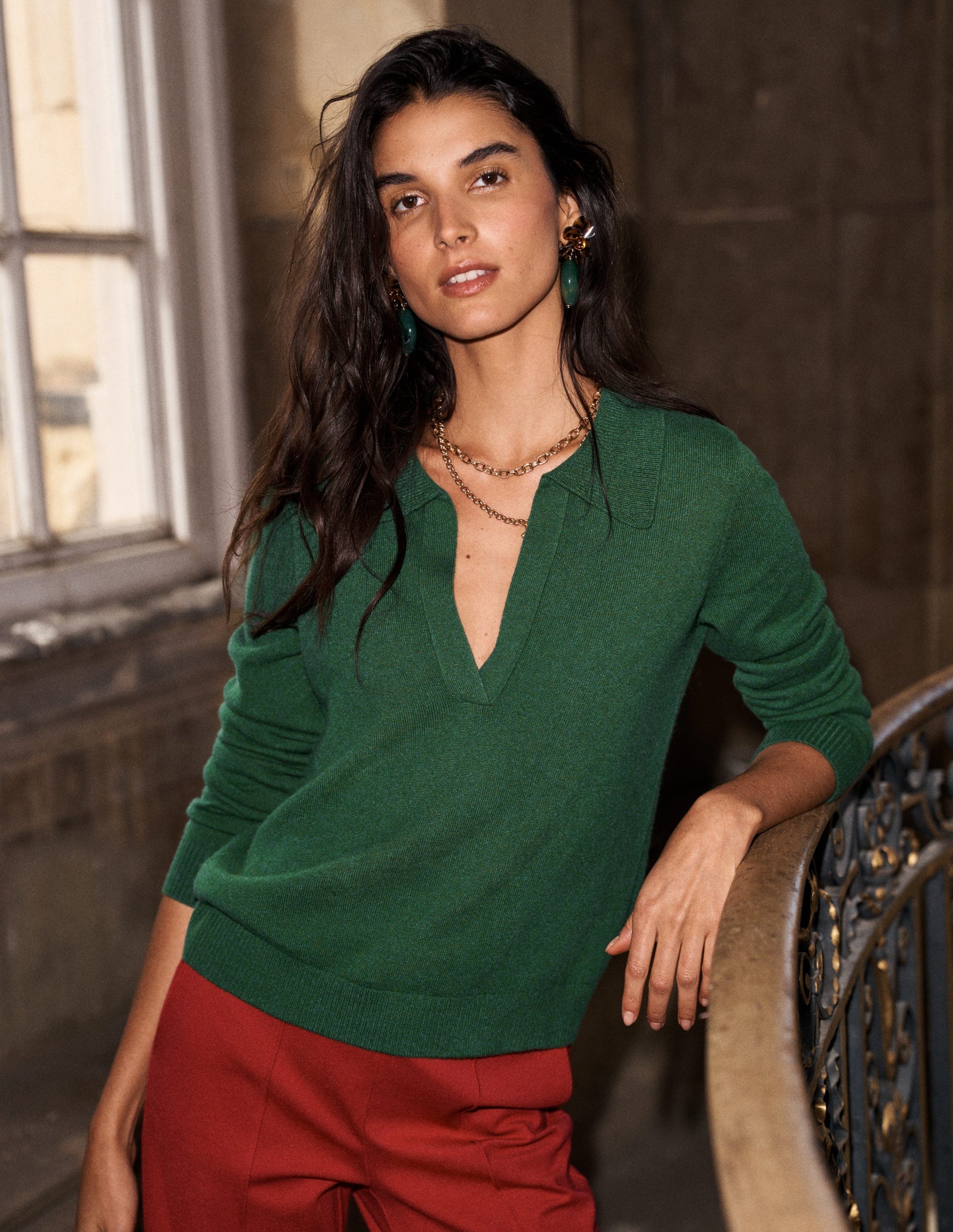 Elsie Cashmere Henley Jumper-Fresh Green-1
