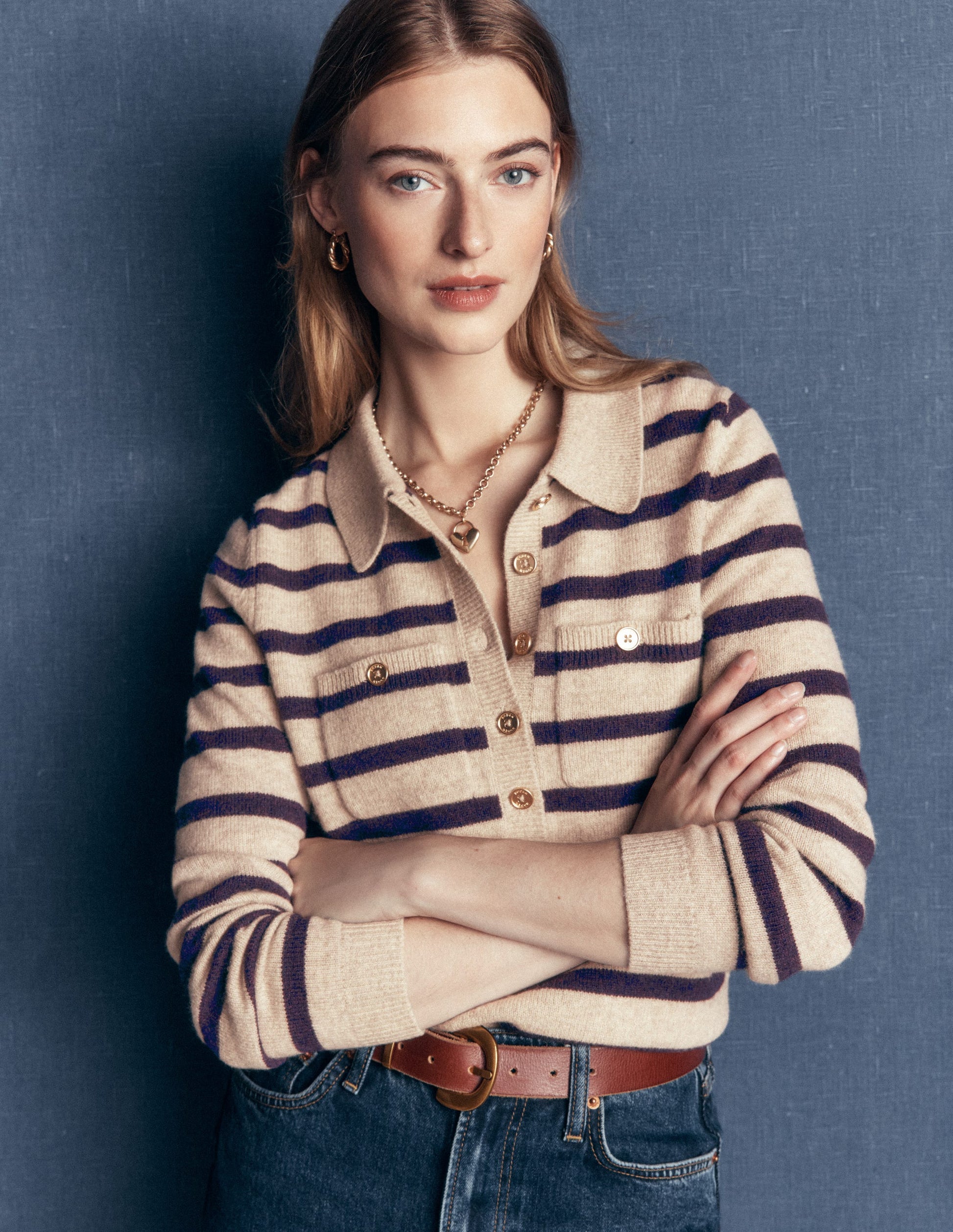 Marianne Merino Wool Jumper-Mink, Stripe-1