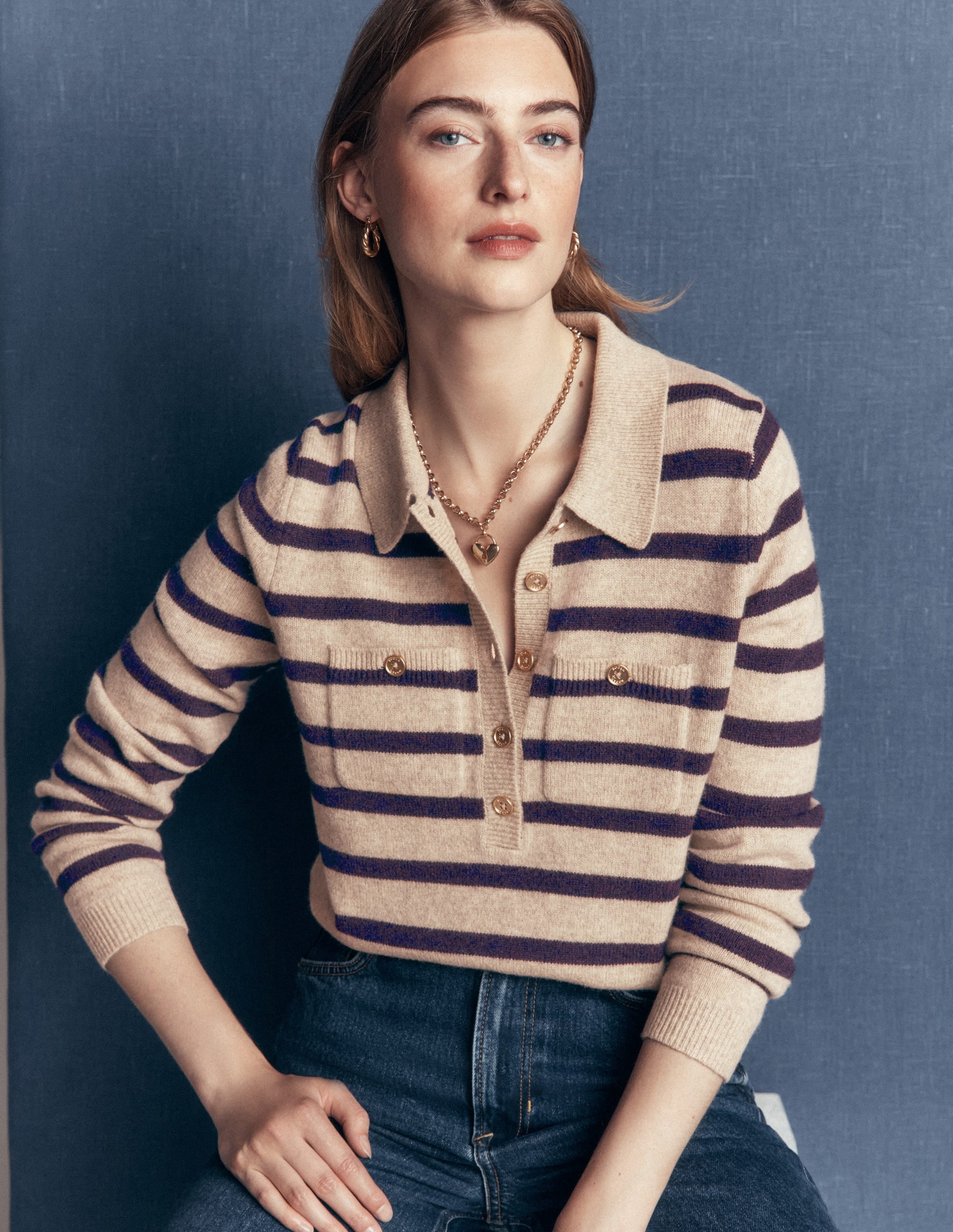 Marianne Merino Wool Jumper-Mink, Stripe - Image 2