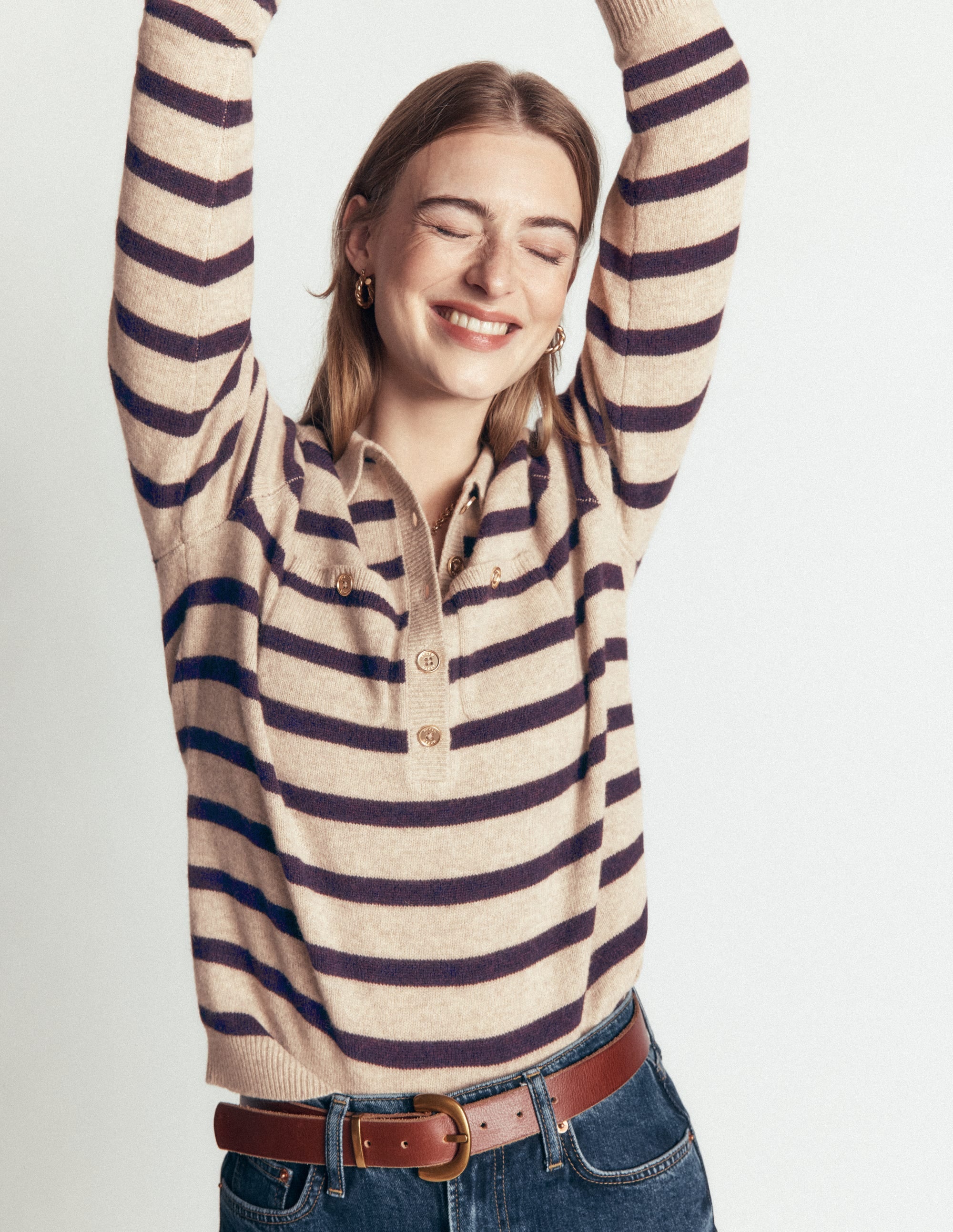 Marianne Merino Wool Jumper-Mink, Stripe - Image 4