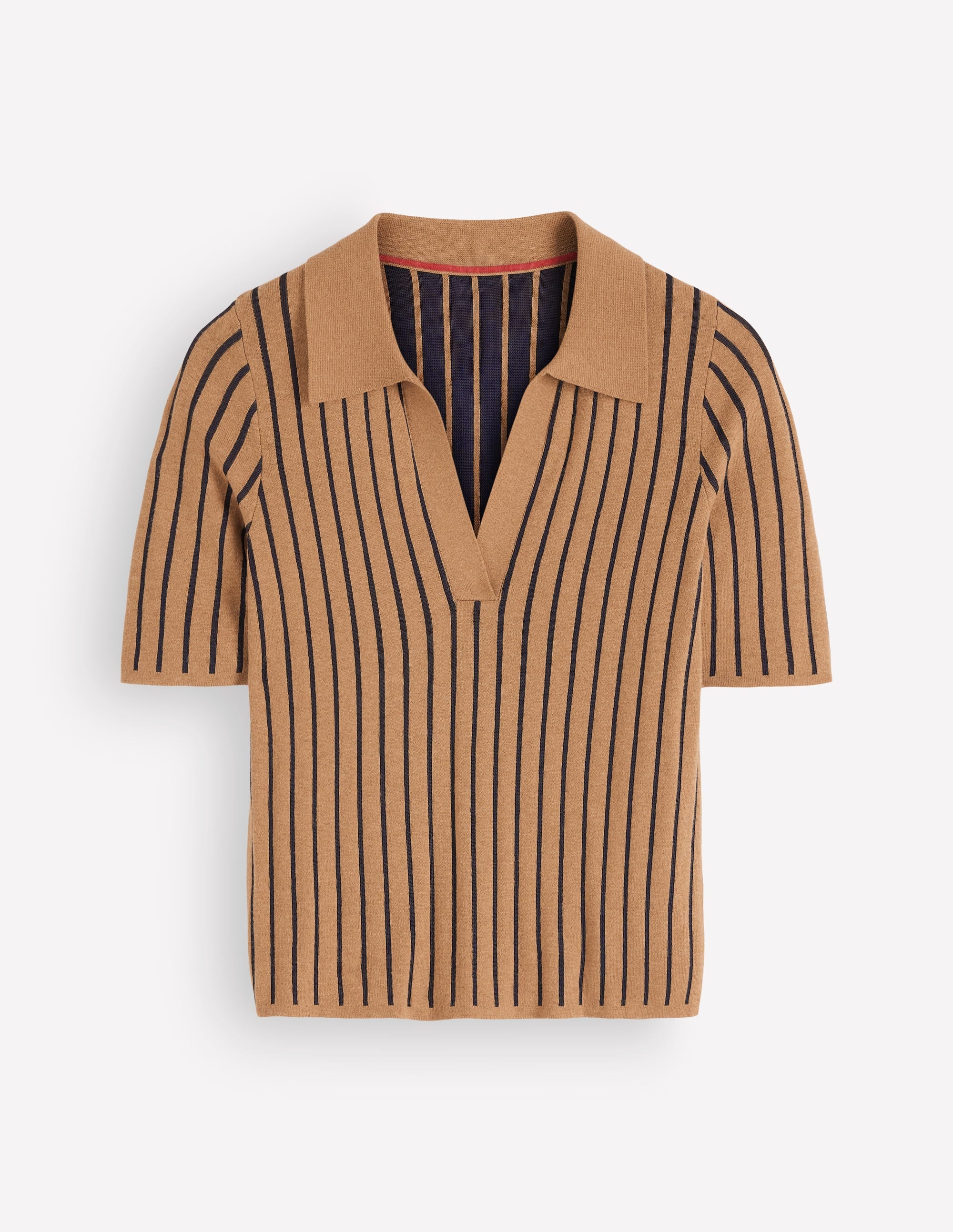 Jacquard Knitted T-Shirt-Camel, Navy Stripe - Image 4