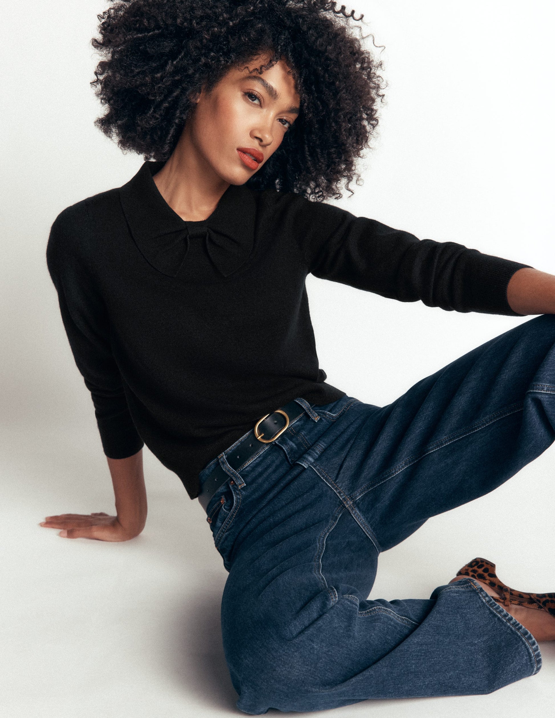 Bow Neck Knitted Jumper-Black-1