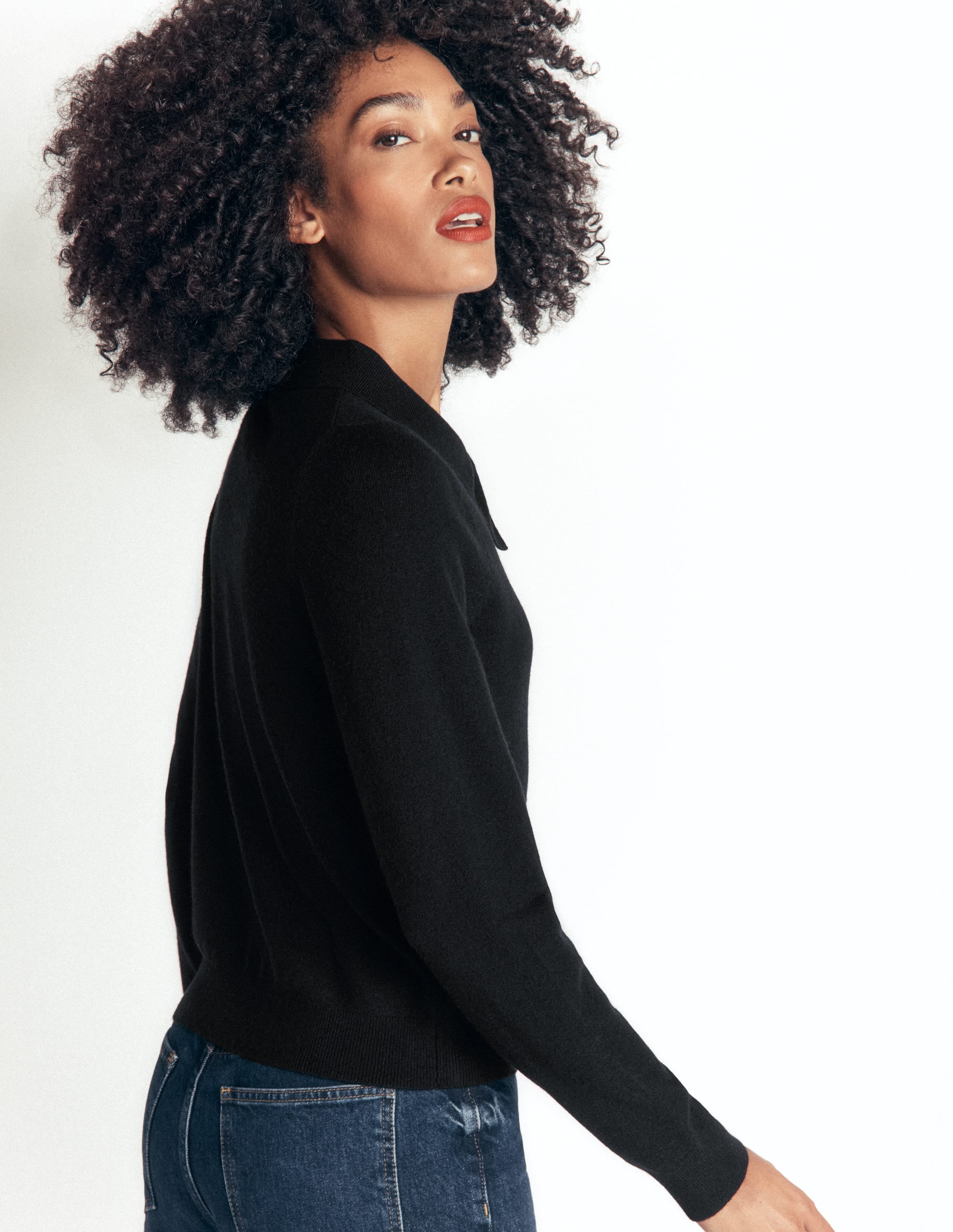 Bow Neck Knitted Jumper-Black - Image 3