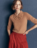 Bow Neck Knitted Jumper-Camel Melange